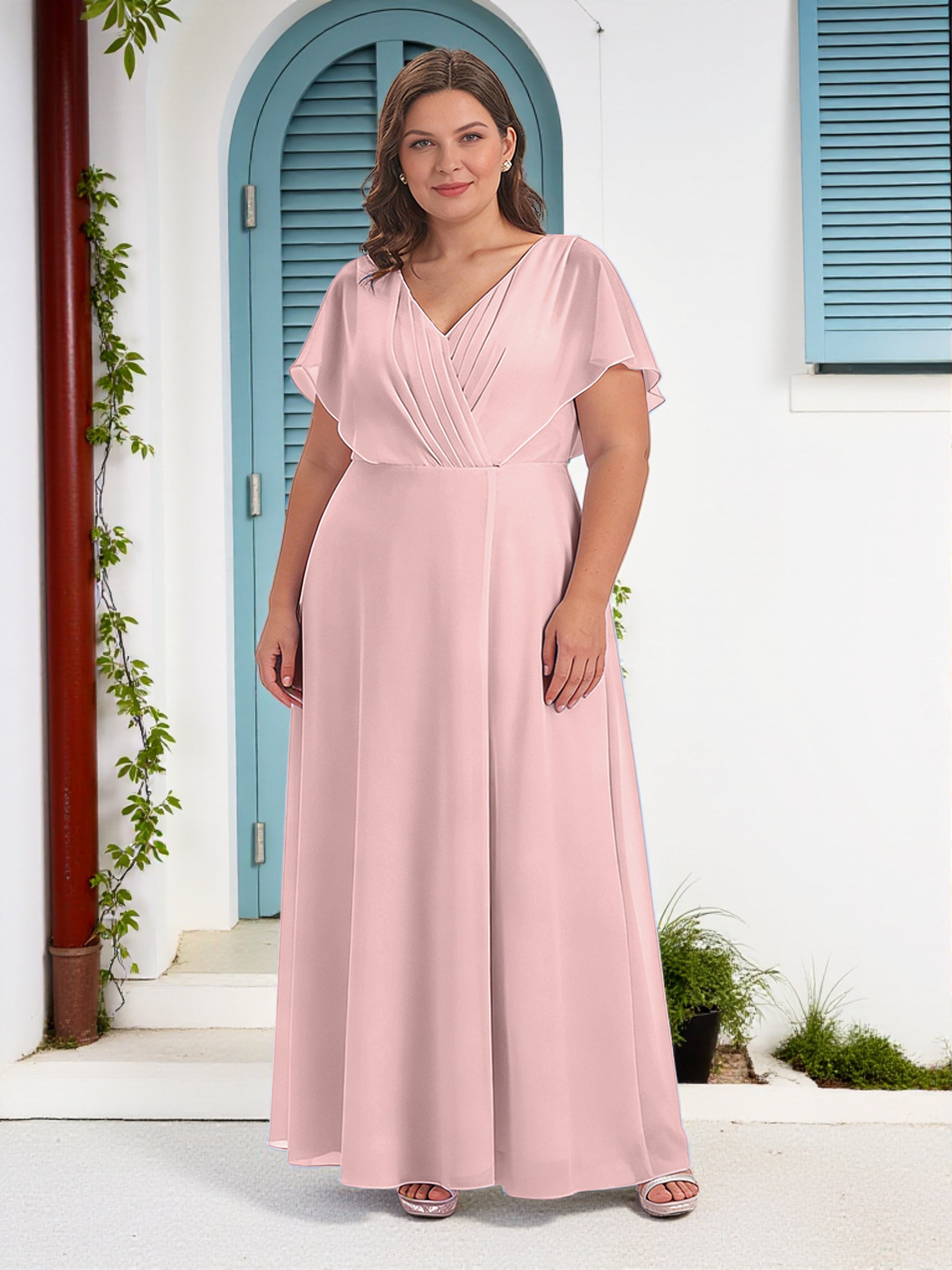 Cicinia Dusty Rose Mother Of The Bride Dress Long Chiffon A-line Plus Size V-neck Floor Length