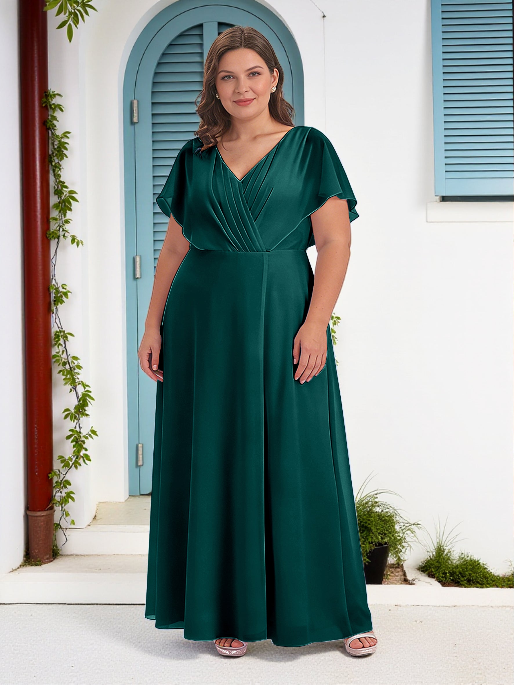 Cicinia Peacock Mother Of The Bride Dress Long Chiffon A-line Plus Size V-neck Floor Length