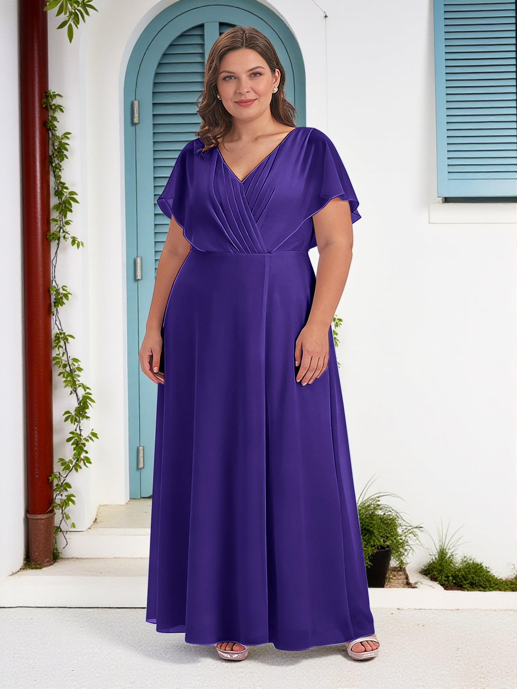 Cicinia Regency Mother Of The Bride Dress Long Chiffon A-line Plus Size V-neck Floor Length