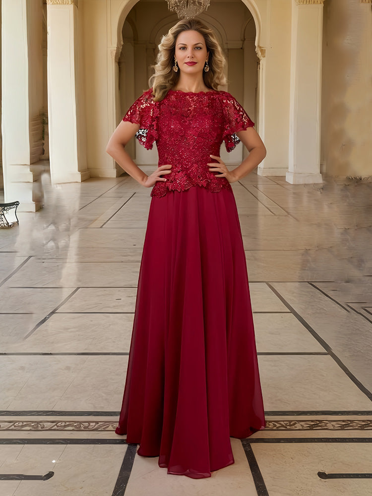 Burgundy Lace Bodice Flare Sleeves Chiffon Bridesmaid Dresses Burgundy Lace Bodice Flare Sleeves Chiffon Bridesmaid Dresses