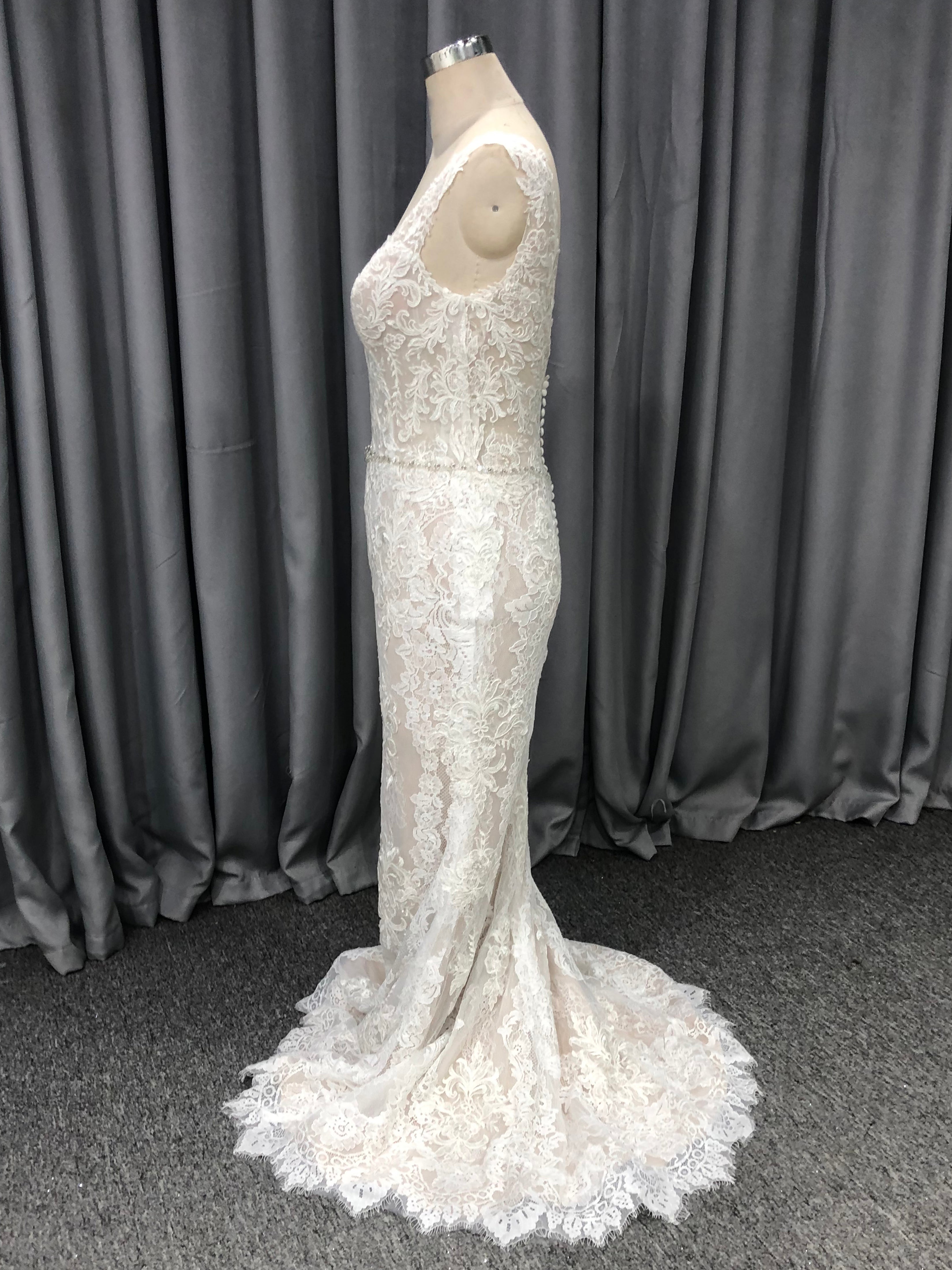 Lace With Beading V Neck and V back Mermaid Wedding Dress With Train C0001