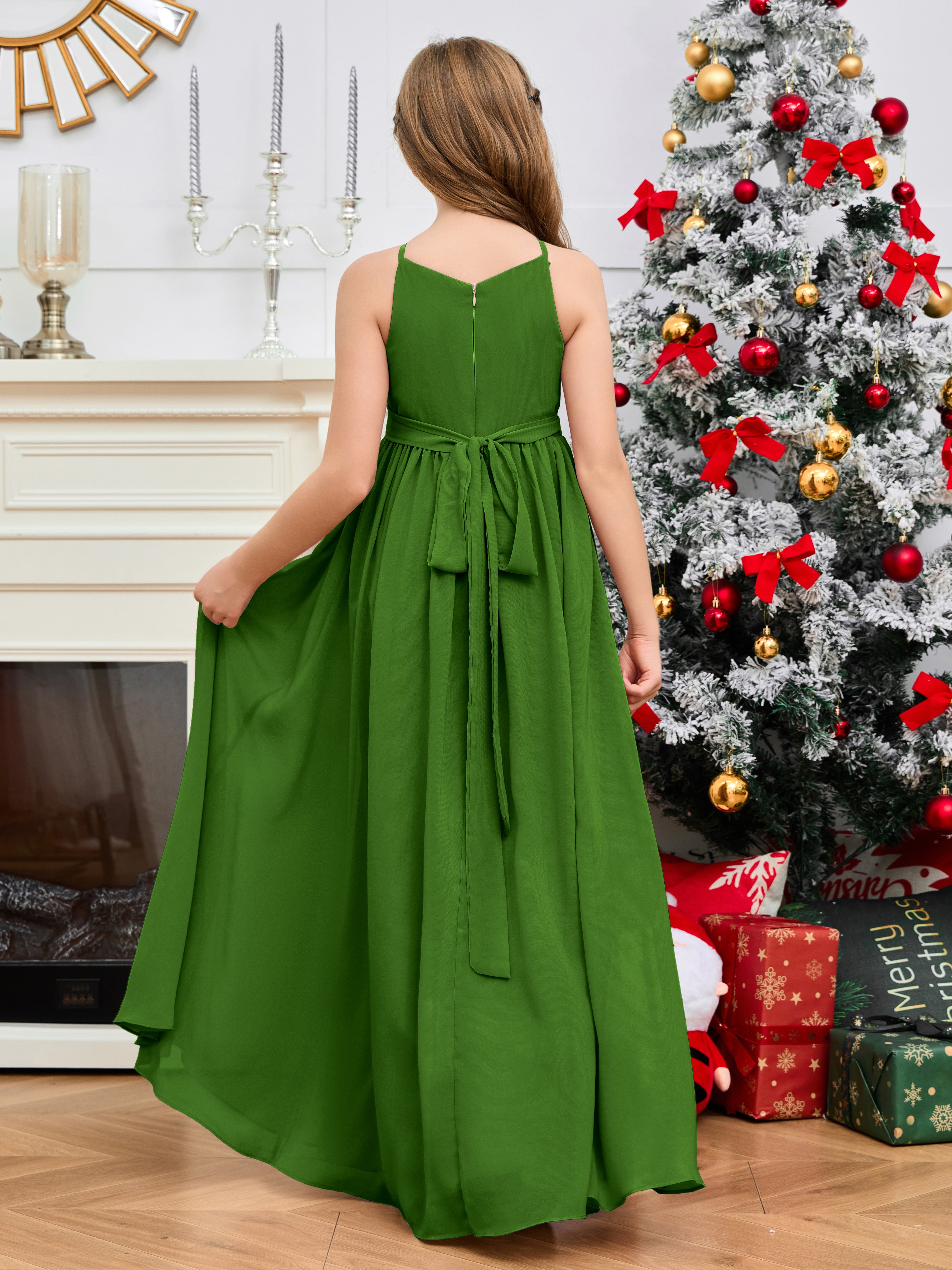Halter Floor-Length Chiffon Junior Bridesmaid Dress