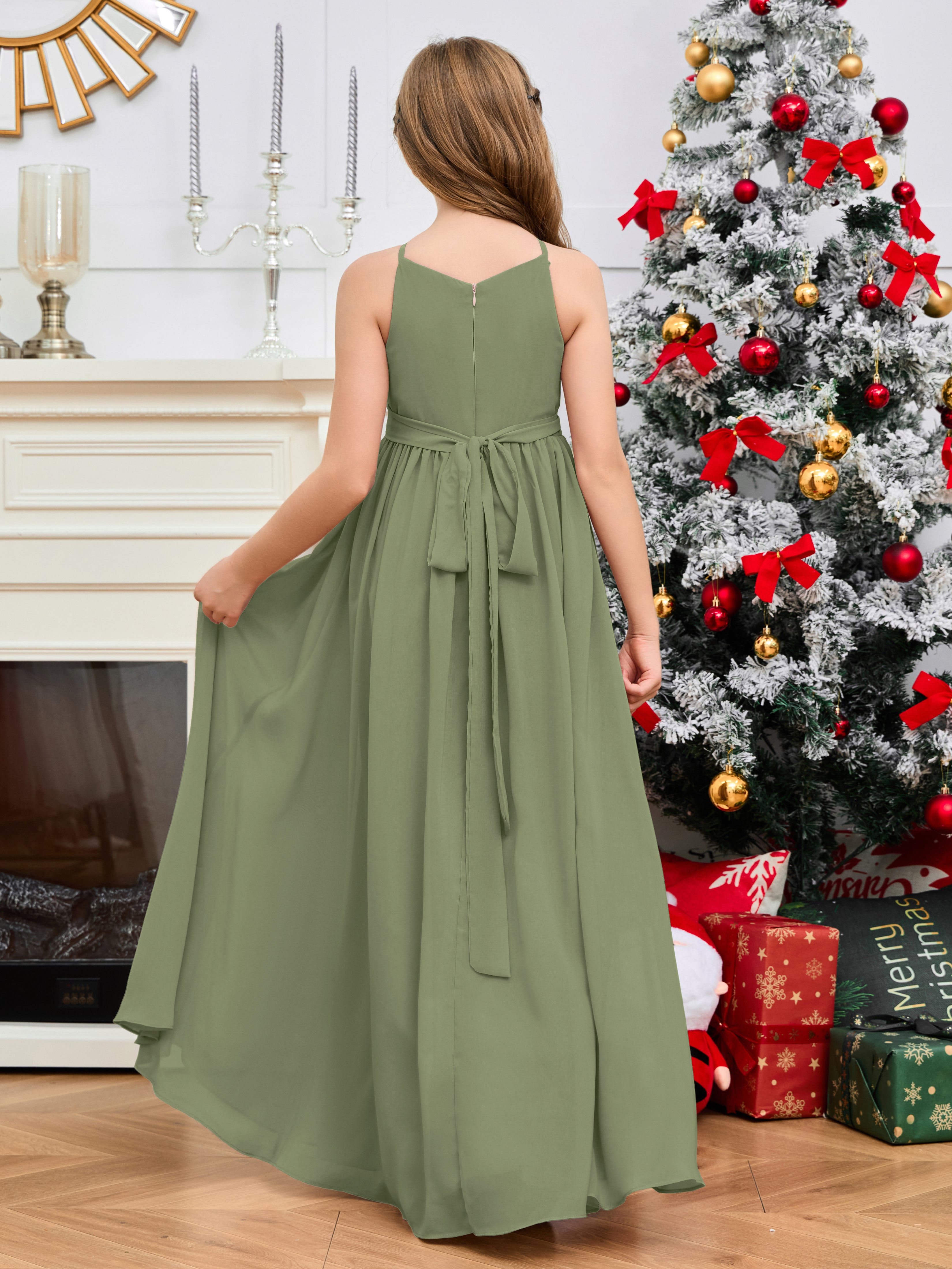 Halter Floor-Length Chiffon Junior Bridesmaid Dress