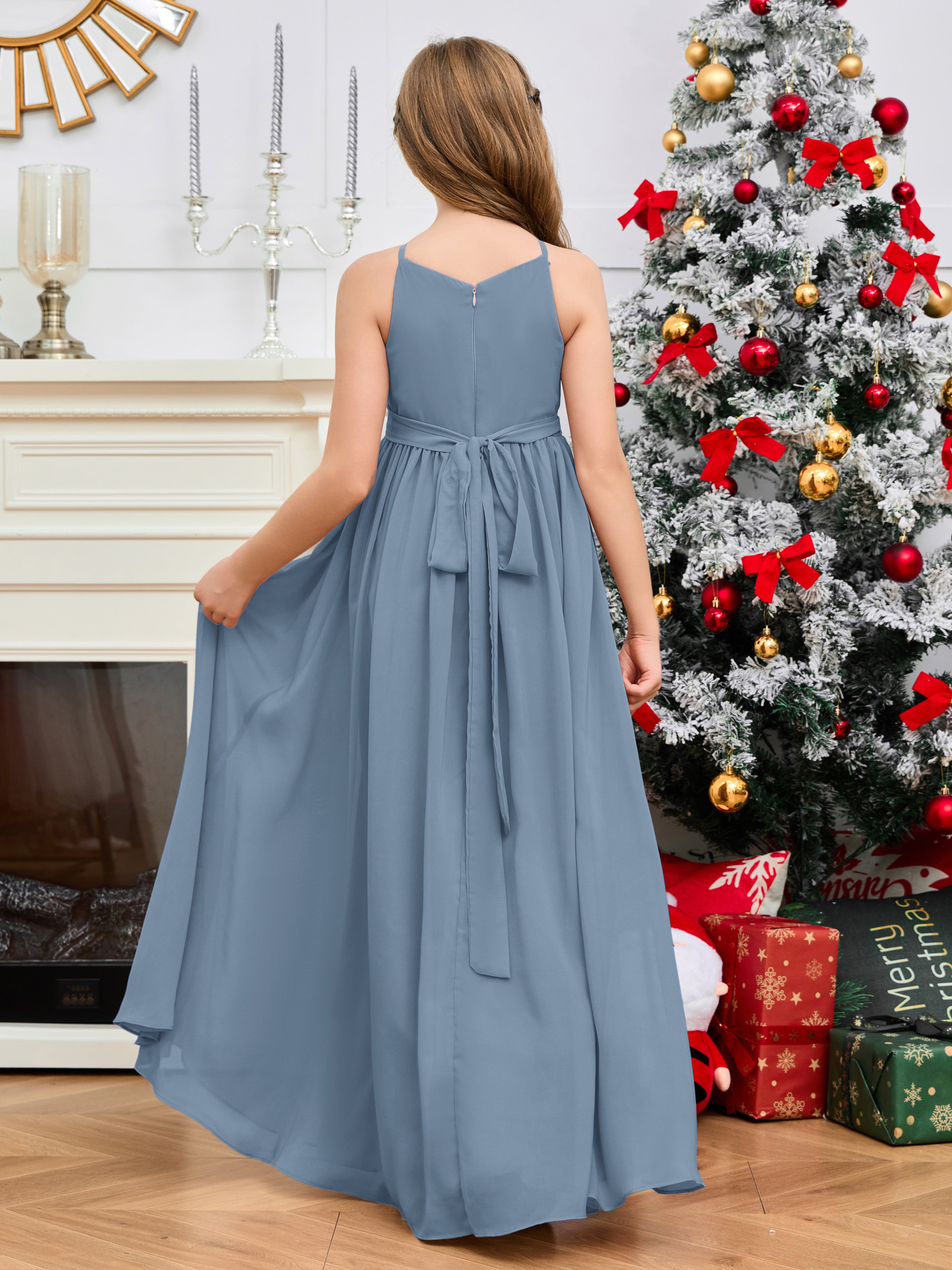 Halter Floor-Length Chiffon Junior Bridesmaid Dress