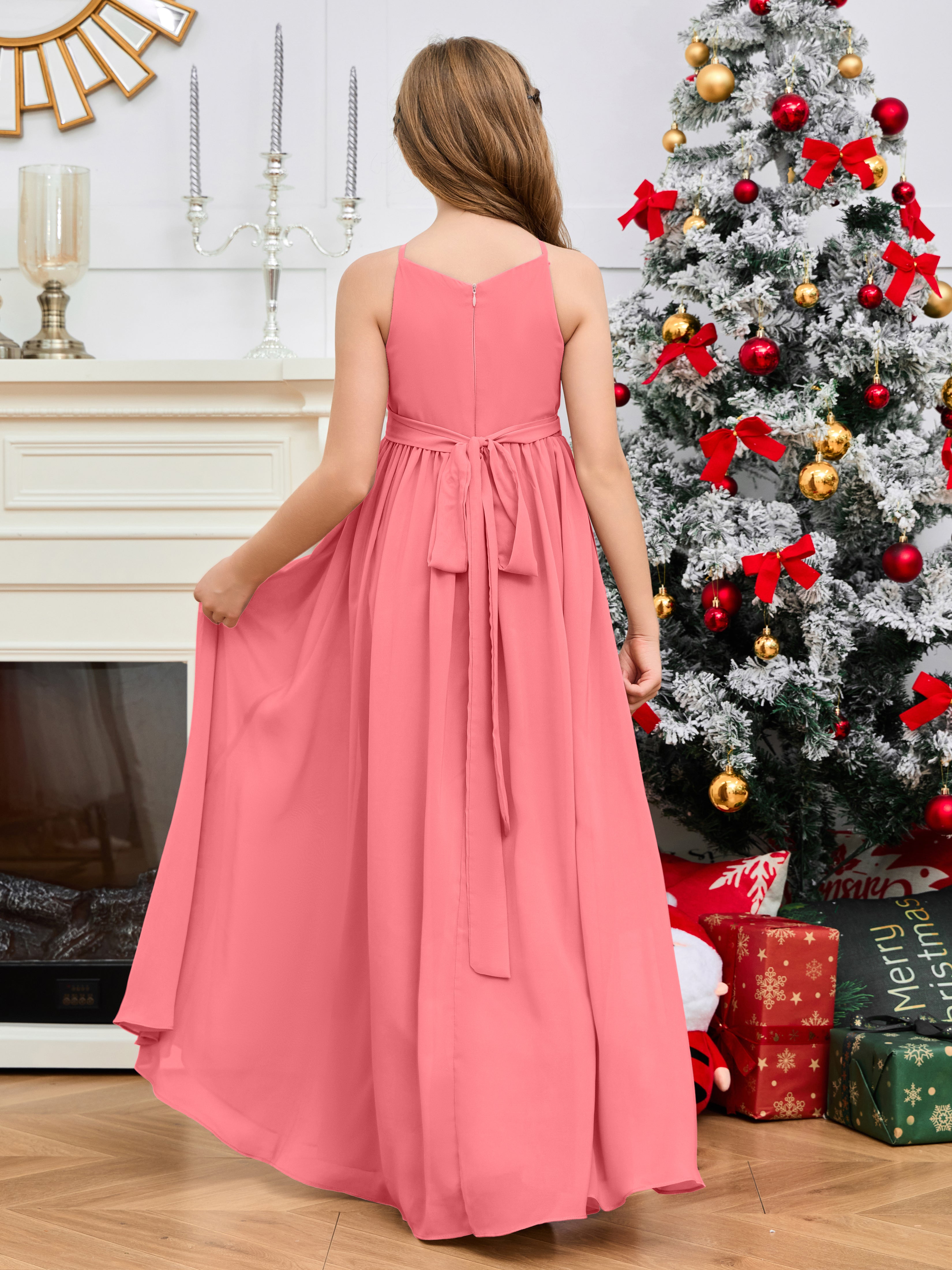 Halter Floor-Length Chiffon Junior Bridesmaid Dress