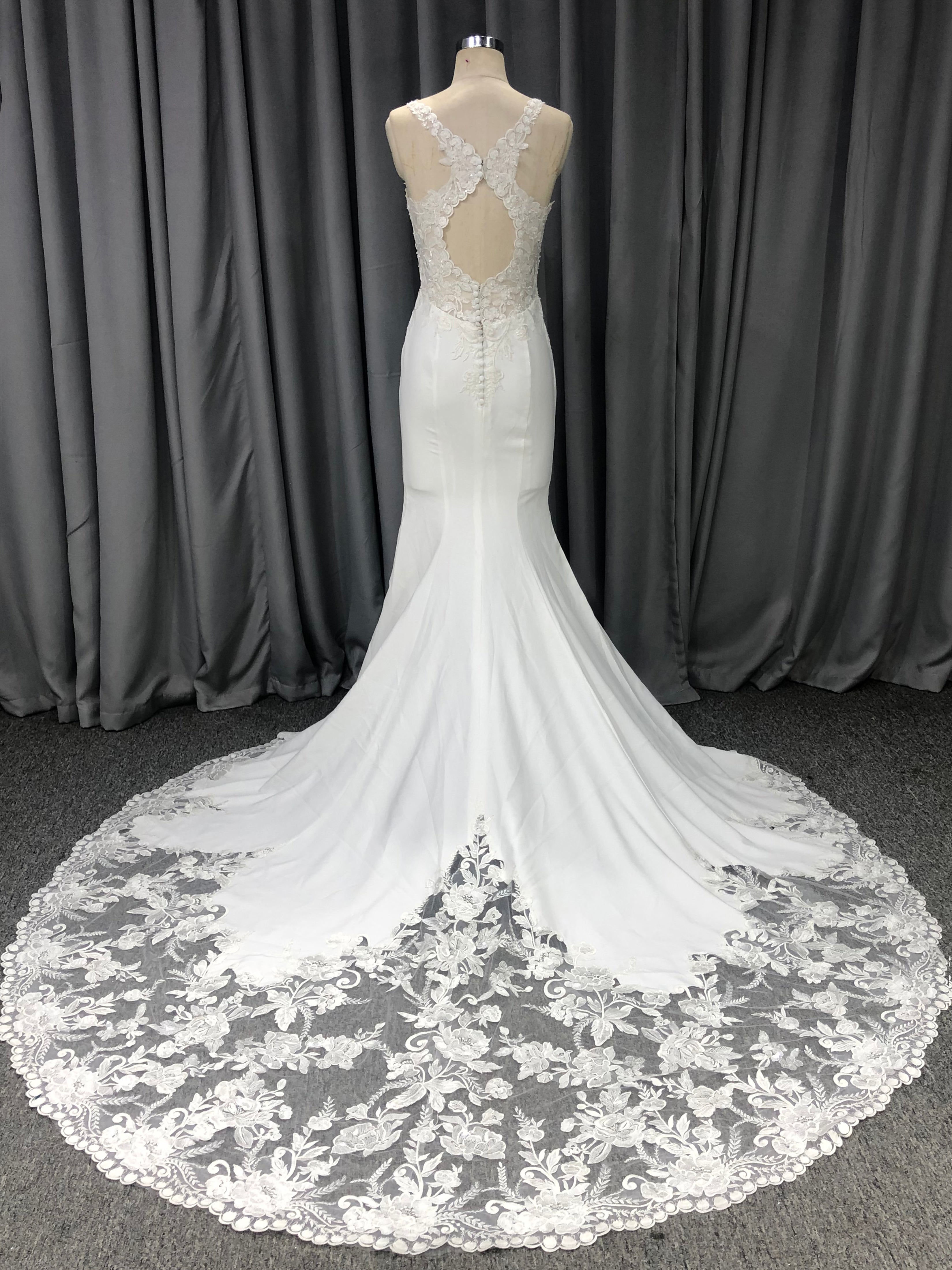 Lace Straps Mermaid V-neck Wedding Dress With Train C0003