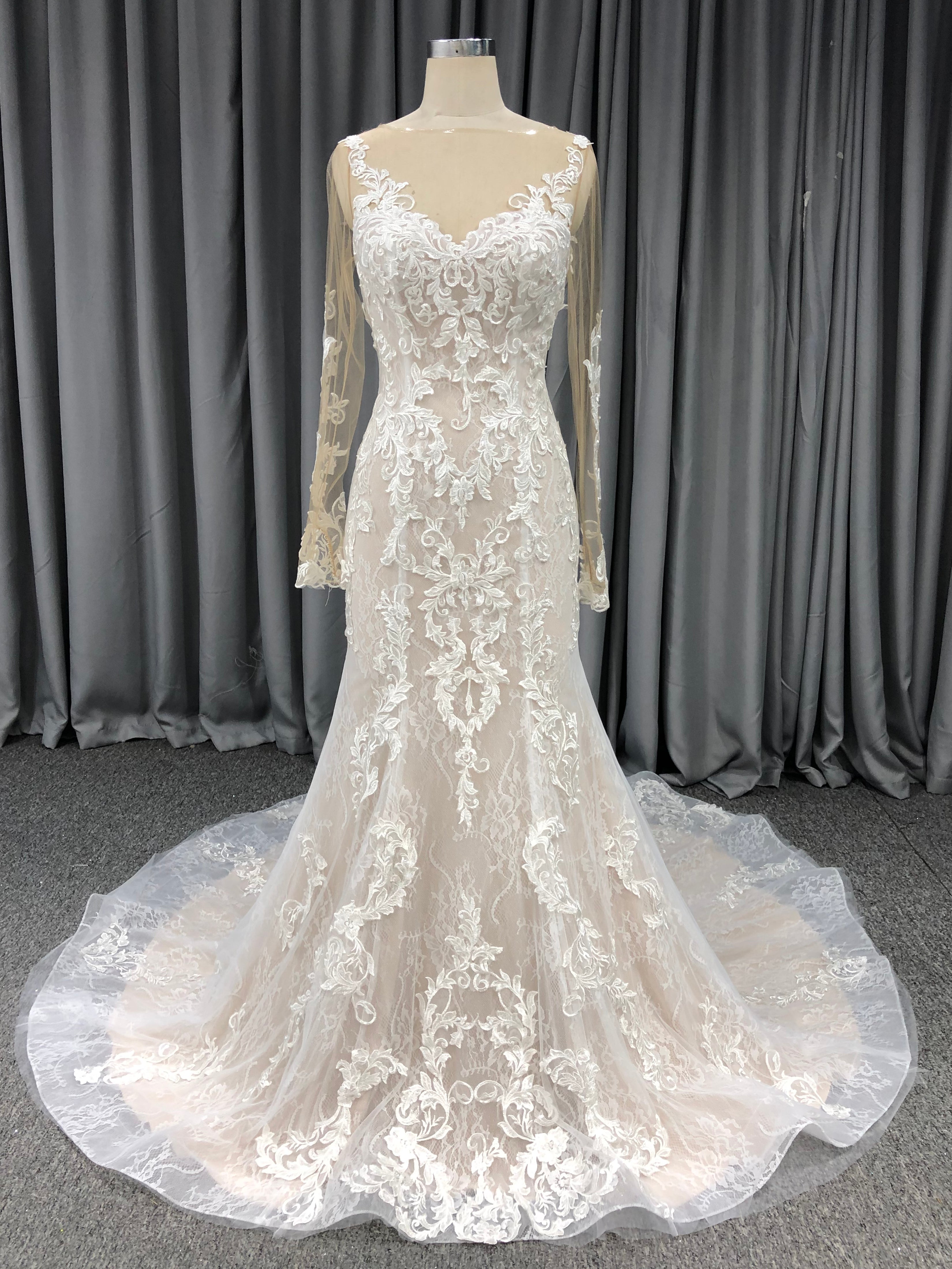Long sleeves Lace Mermaid Wedding Dress With Train C0019, Ivory Long sleeves Lace Mermaid Wedding Dress With Train C0019, Ivory