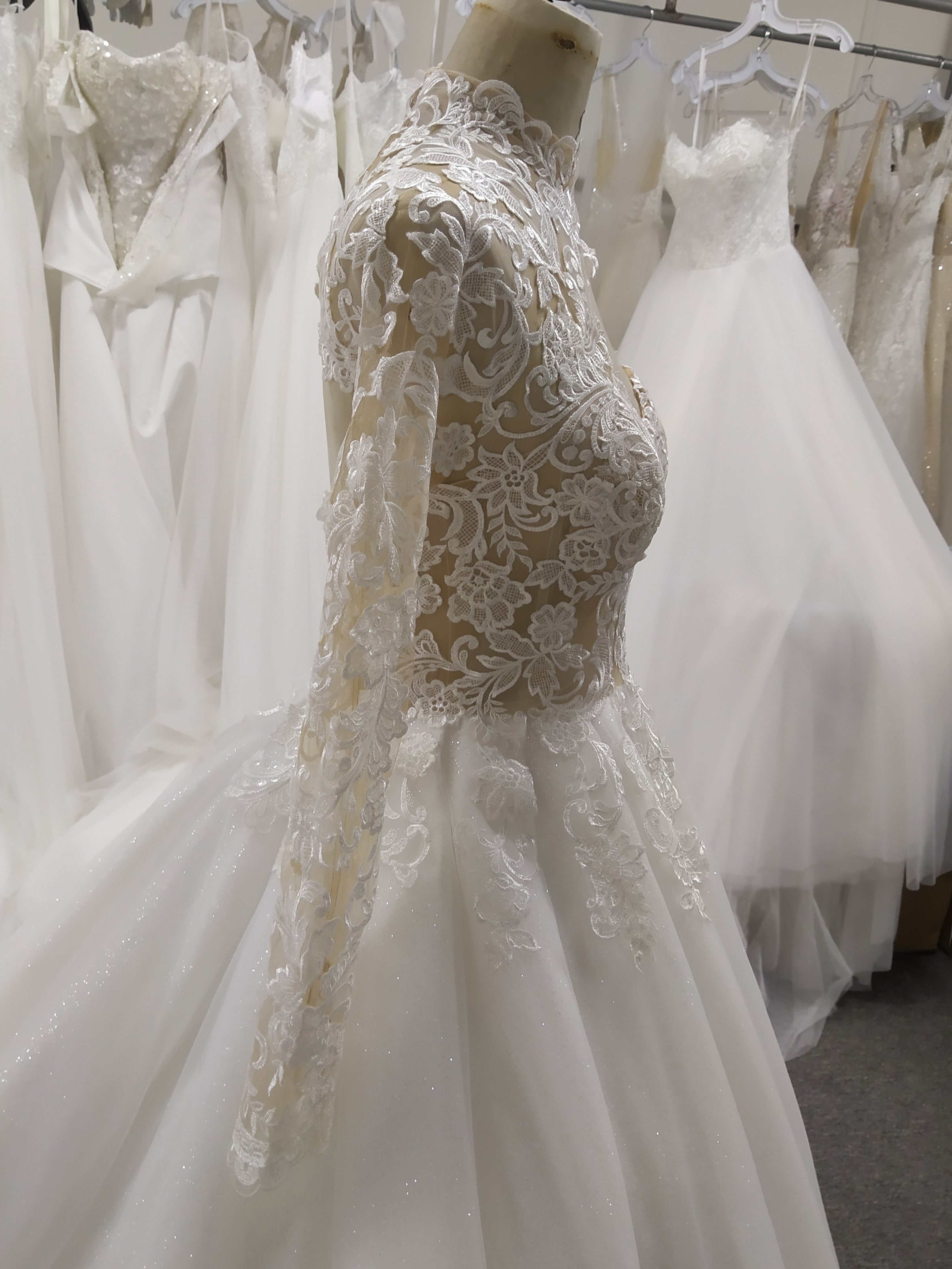 High Neck One Should Lace A-line Wedding Dress With Train C0027