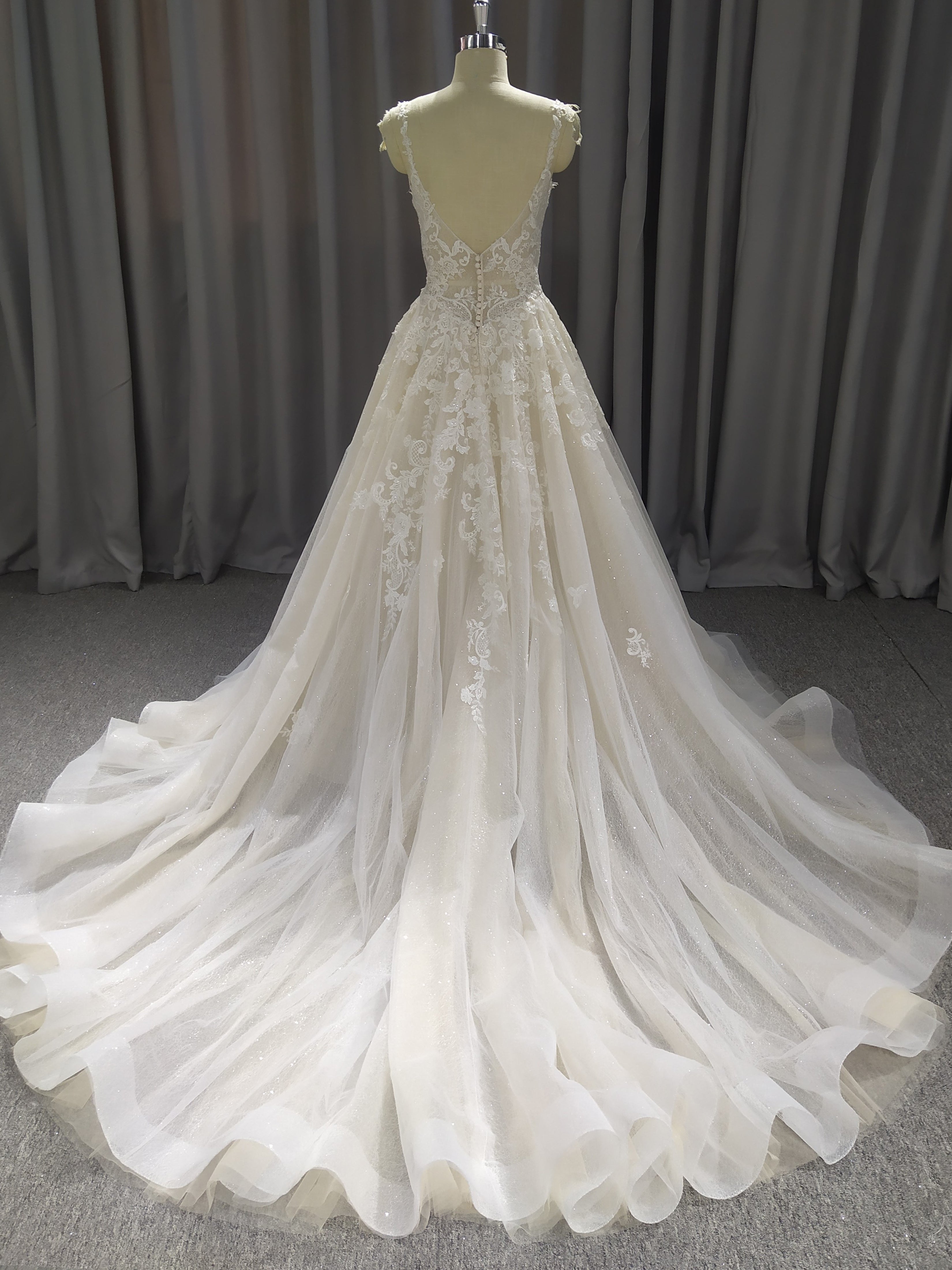 Spaghetti Straps Tulle With Lace A-line Wedding Dress With Train C0028