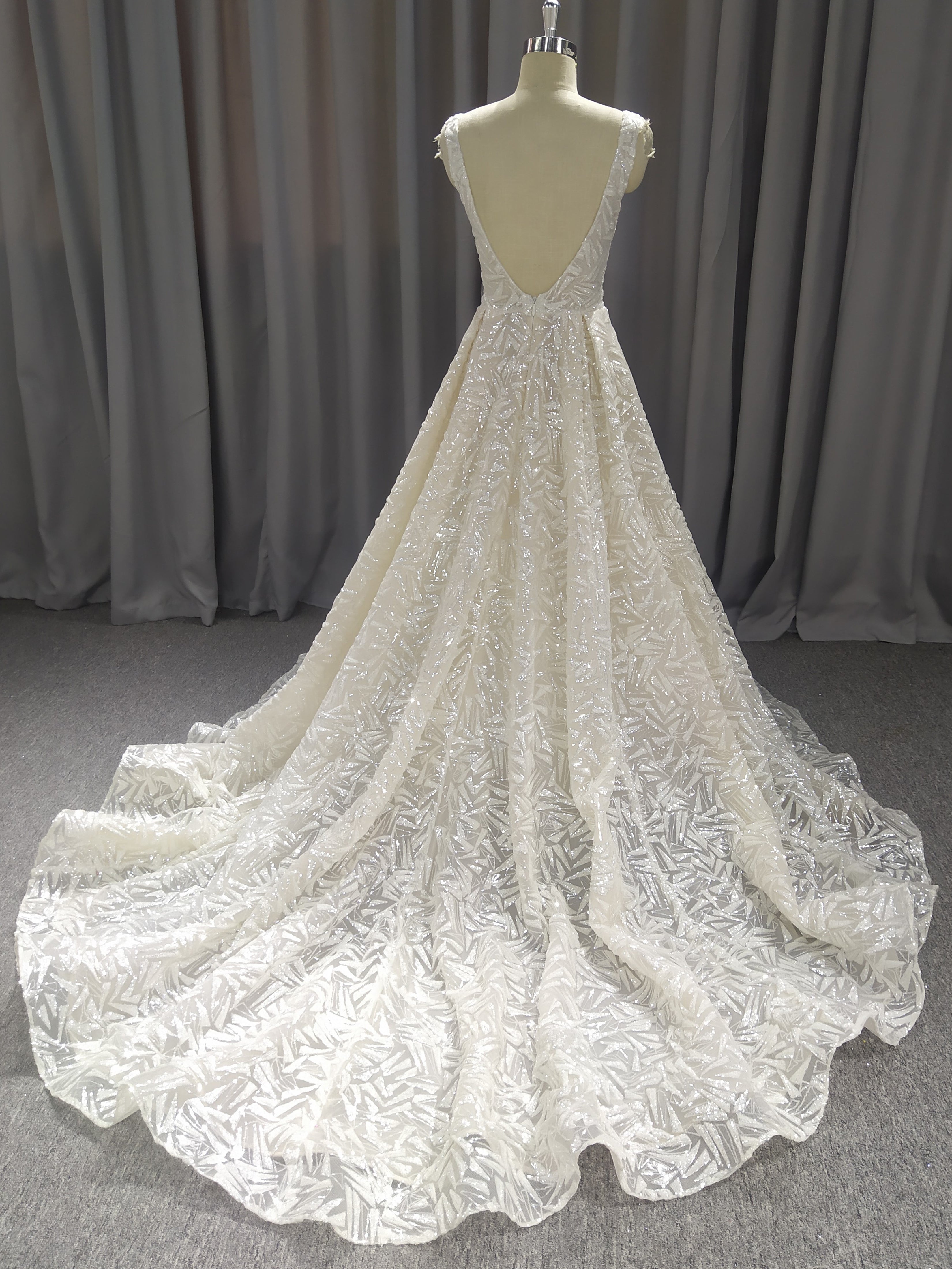 Straps Lace A-line Wedding Dress With Train C0031