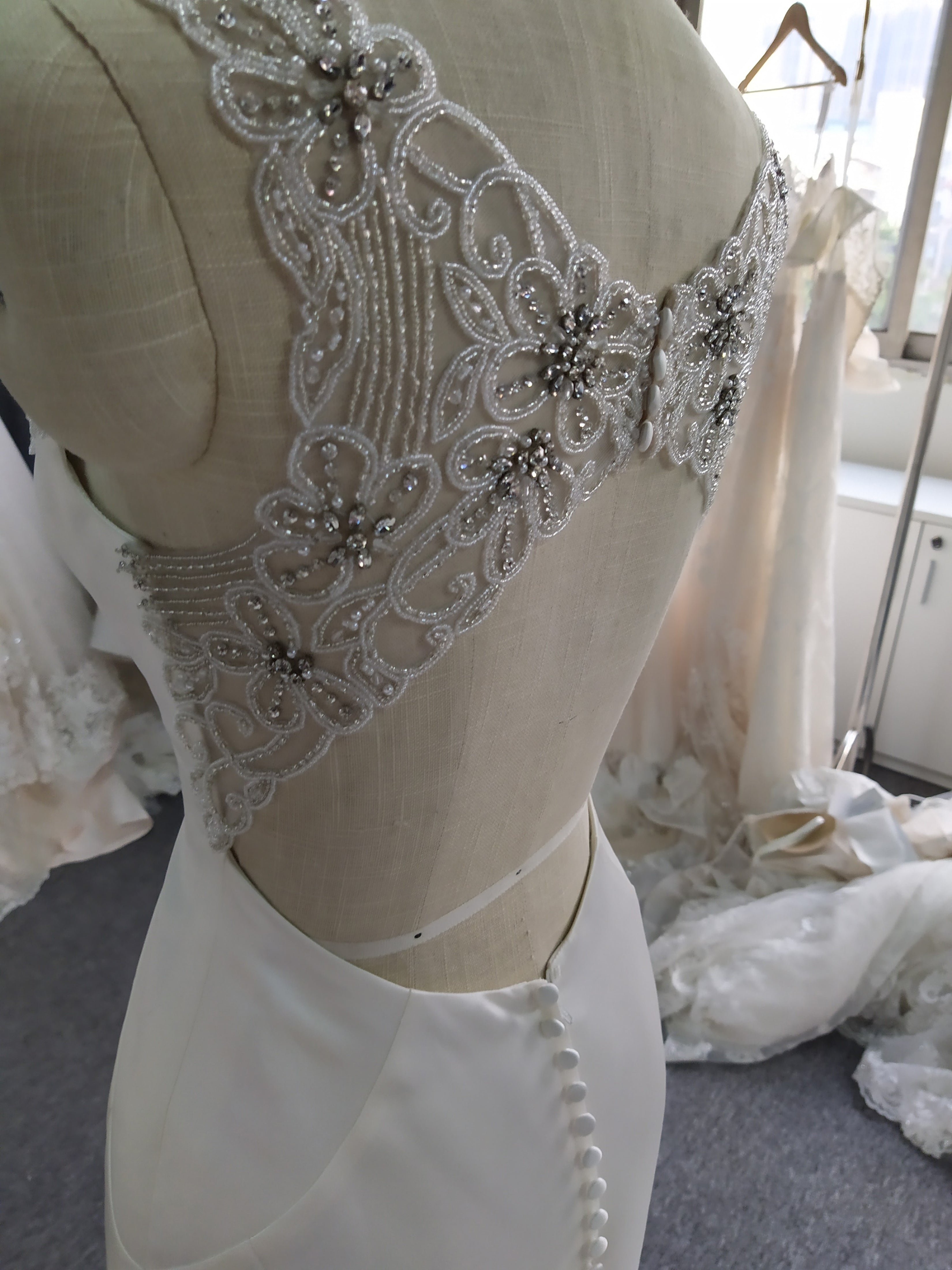 Straps V Neck Satin Mermaid Wedding Dress With Train C0032