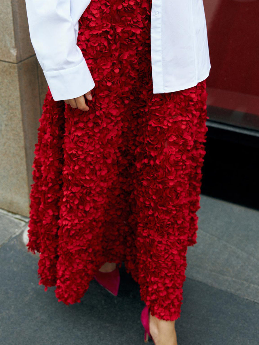 A-Line Flower Skirt Red Wedding Guest Dresses