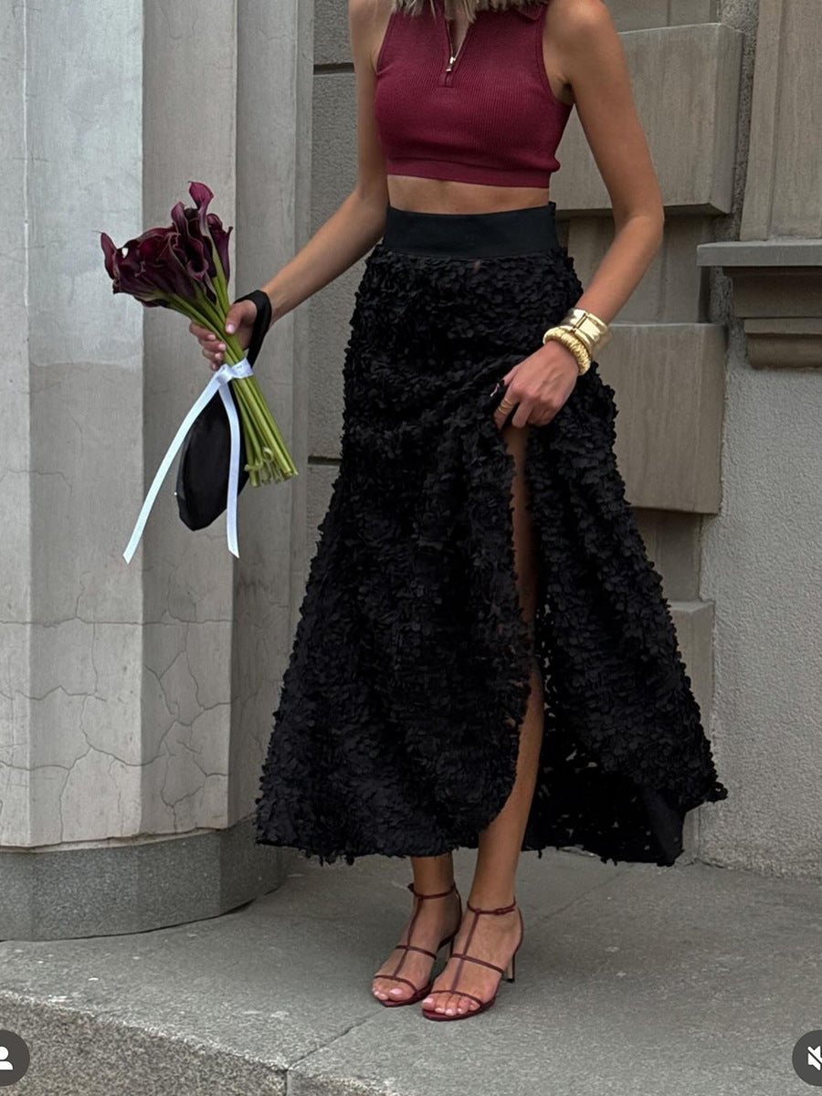 A-Line Flower Skirt Black Wedding Guest Dresses