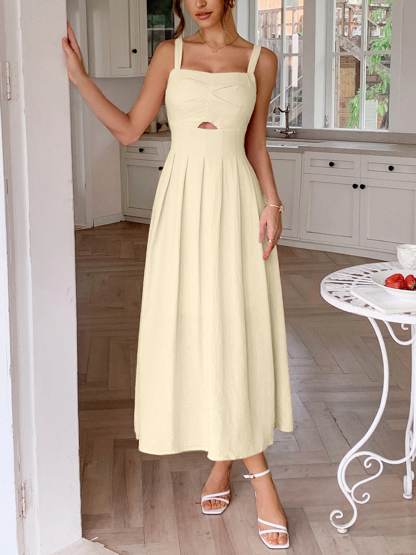 Straps Square Neckline Apricot A-Line Wedding Guest Dress, Apricot / S Straps Square Neckline Apricot A-Line Wedding Guest Dress, Apricot / S