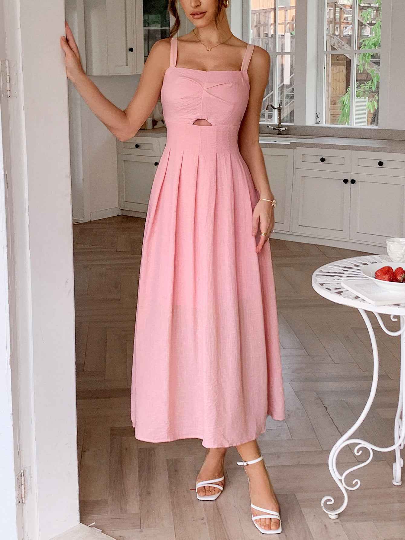 Straps Square Neckline Flamingo A-Line Wedding Guest Dress, Flamingo / L Straps Square Neckline Flamingo A-Line Wedding Guest Dress, Flamingo / L