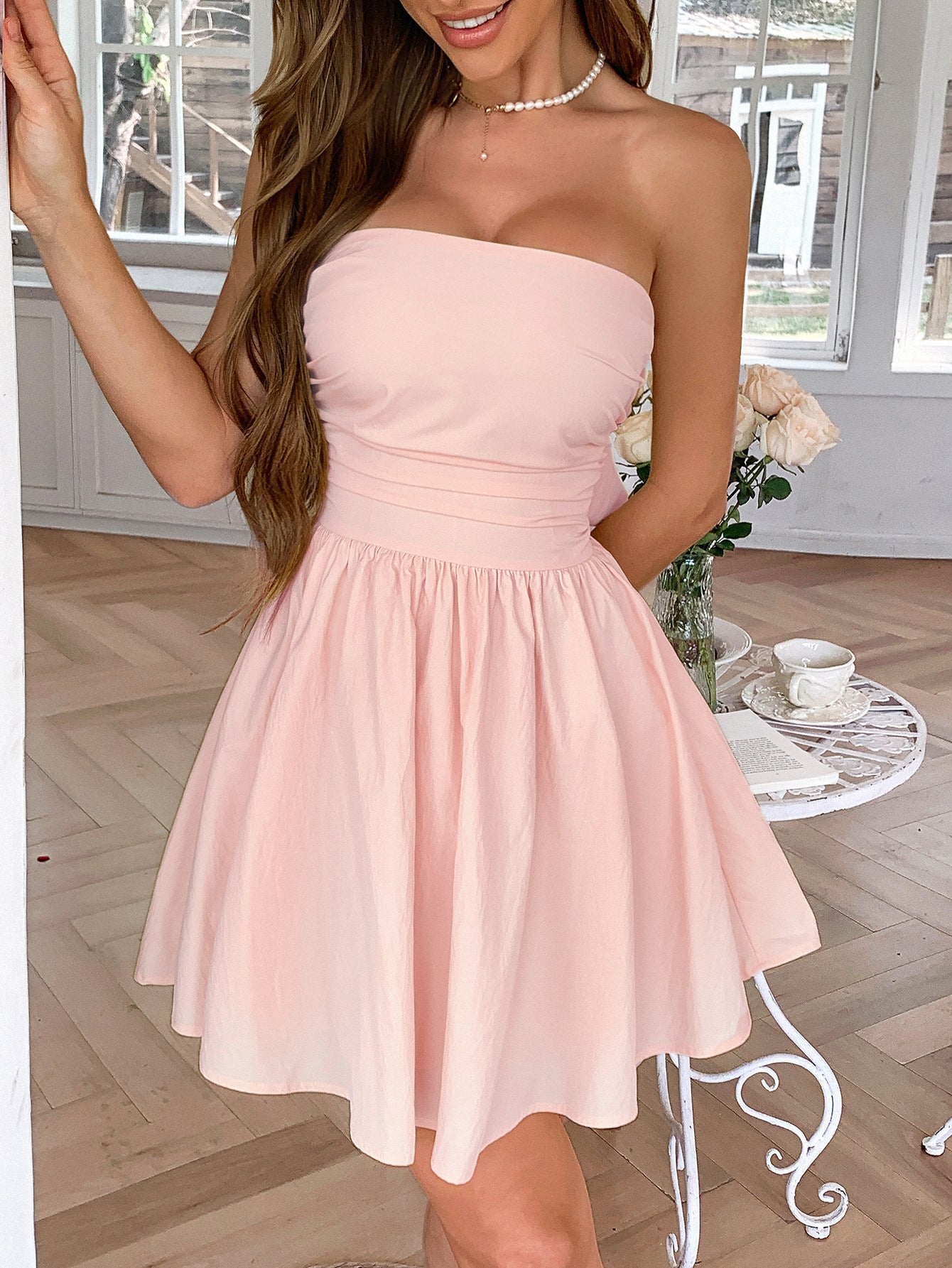 Blush Strapless A-Line Wedding Guest Dress with Bowknot Blush Strapless A-Line Wedding Guest Dress with Bowknot