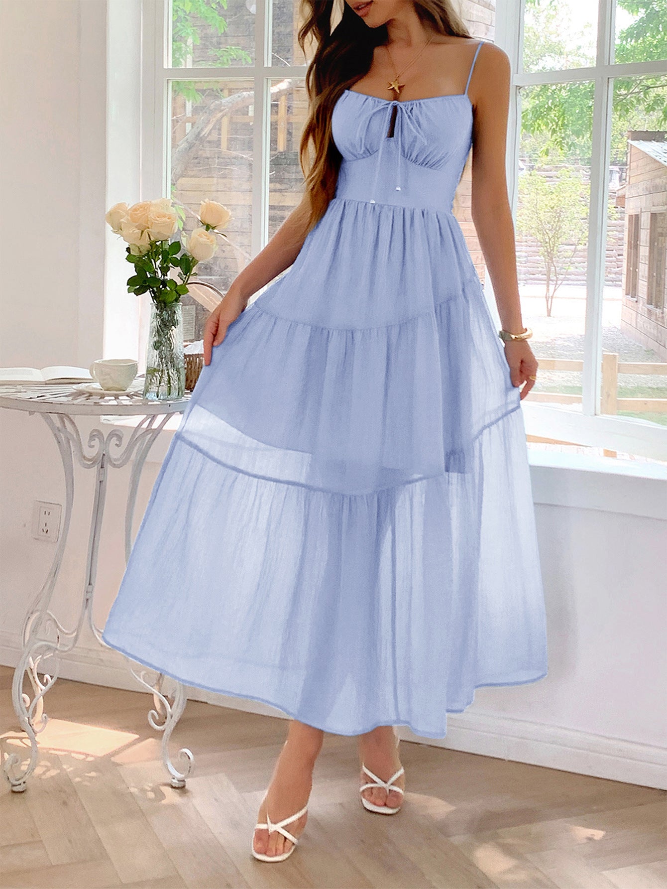 Spaghetti Straps Lavender A-Line Ankle Length Wedding Guest Dress, Lavender / S Spaghetti Straps Lavender A-Line Ankle Length Wedding Guest Dress, Lavender / S