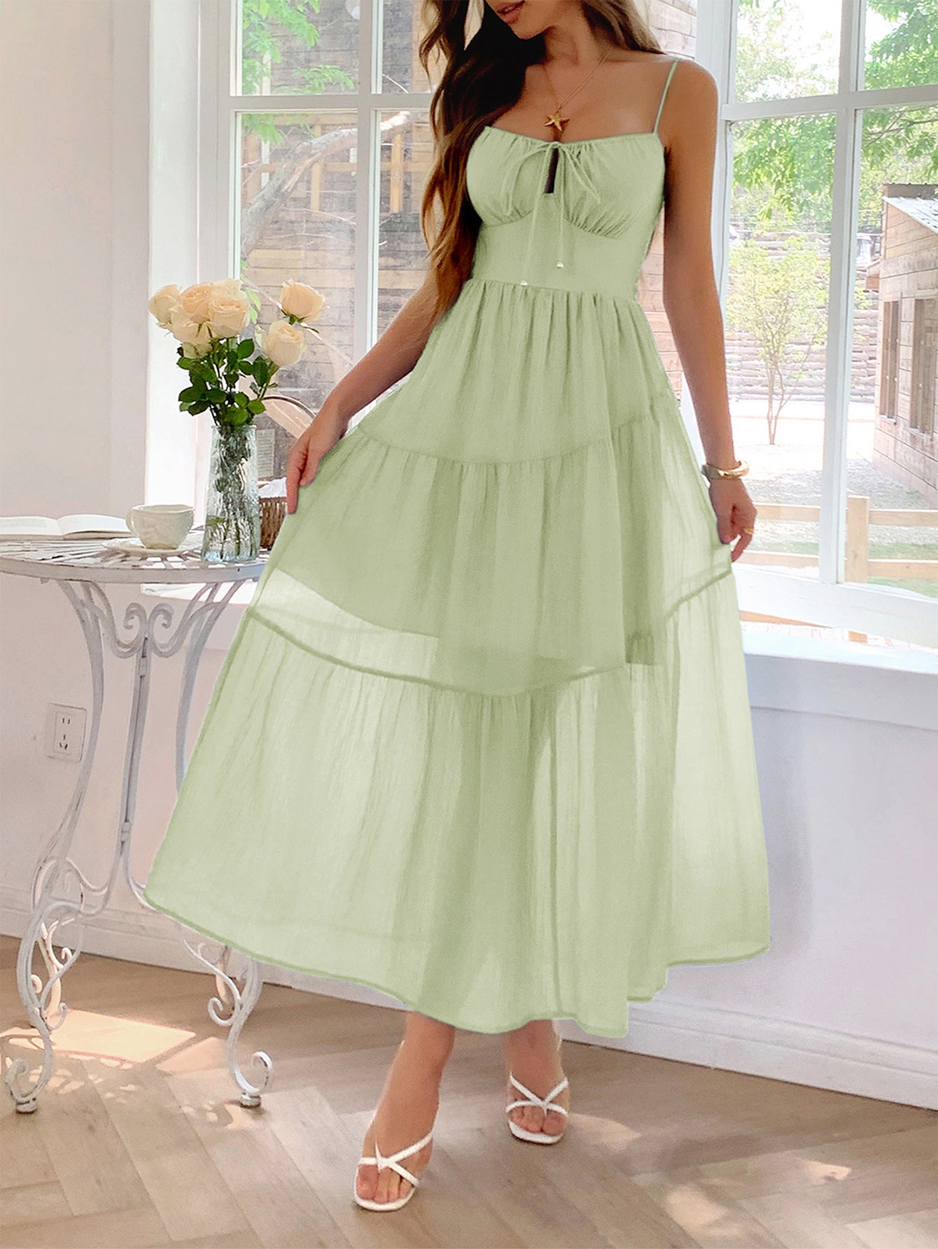 Spaghetti Straps Sage A-Line Ankle Length Wedding Guest Dress Spaghetti Straps Sage A-Line Ankle Length Wedding Guest Dress