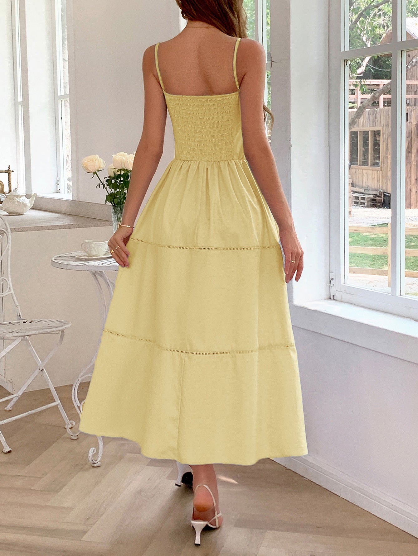 A-Line Ruffle Square Neckline Sleeveless Daffodil Wedding Guest Dress