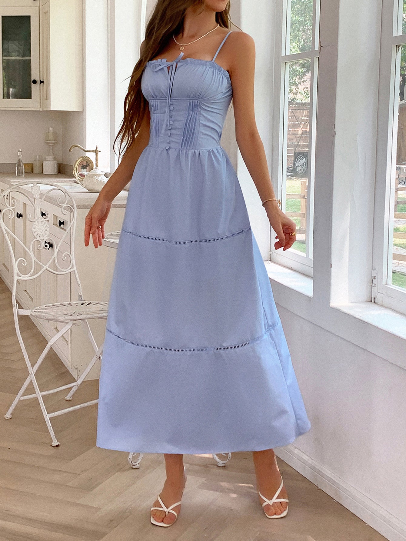 A-Line Ruffle Square Neckline Sleeveless Lavender Wedding Guest Dress