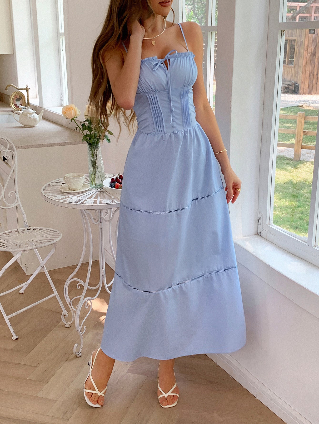 A-Line Ruffle Square Neckline Sleeveless Lavender Wedding Guest Dress, Lavender / XL A-Line Ruffle Square Neckline Sleeveless Lavender Wedding Guest Dress, Lavender / XL