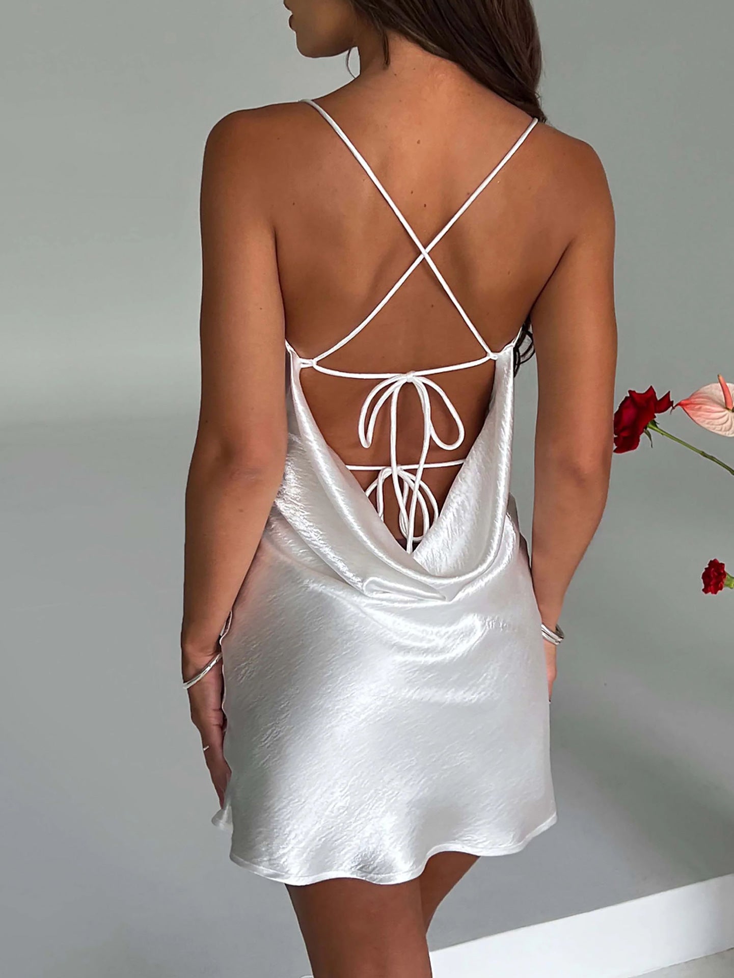 Sheath/Column White Spaghetti Straps Criss-Cross Wedding Guest Dress