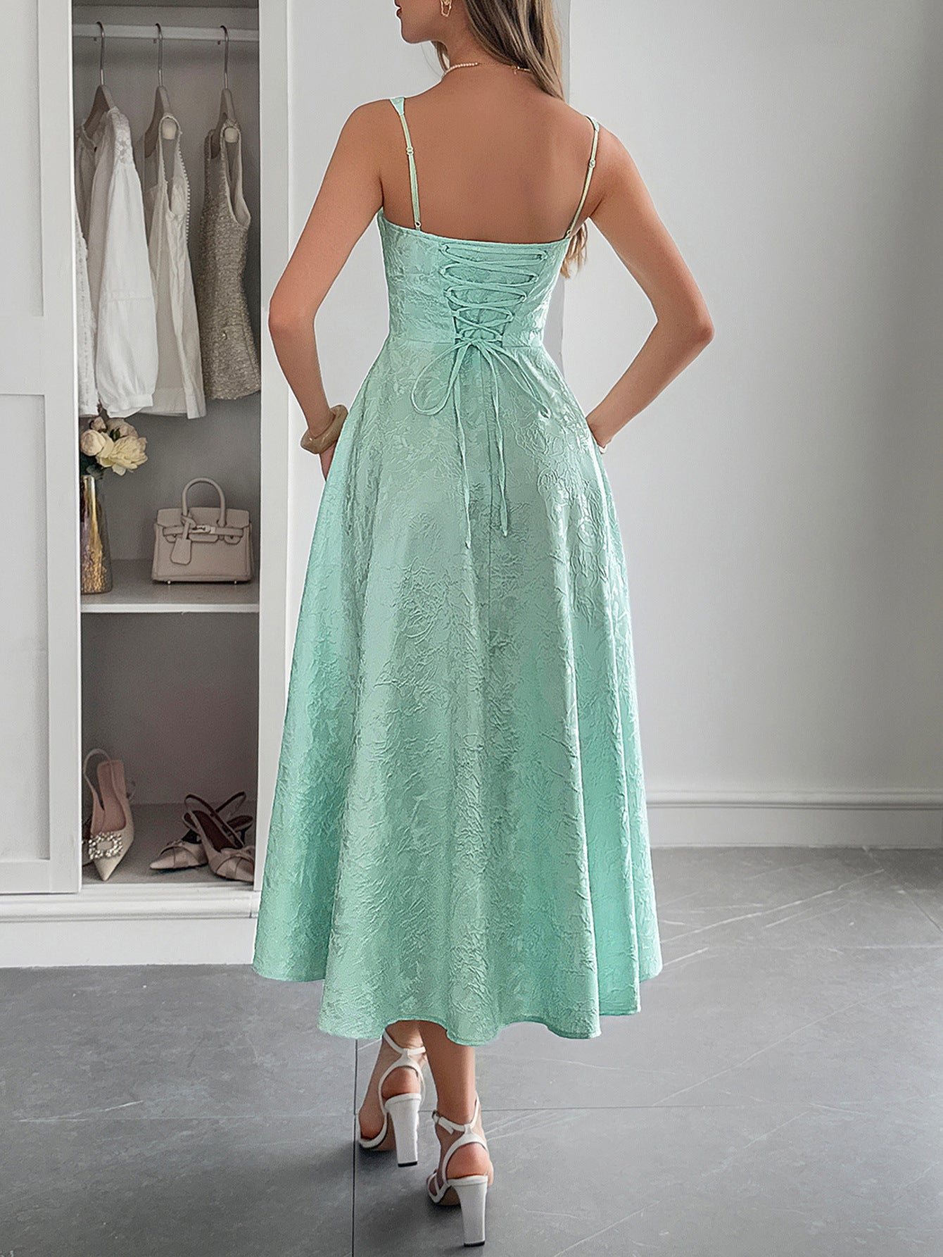 Mint Green Straps A-Line Wedding Guest Dress