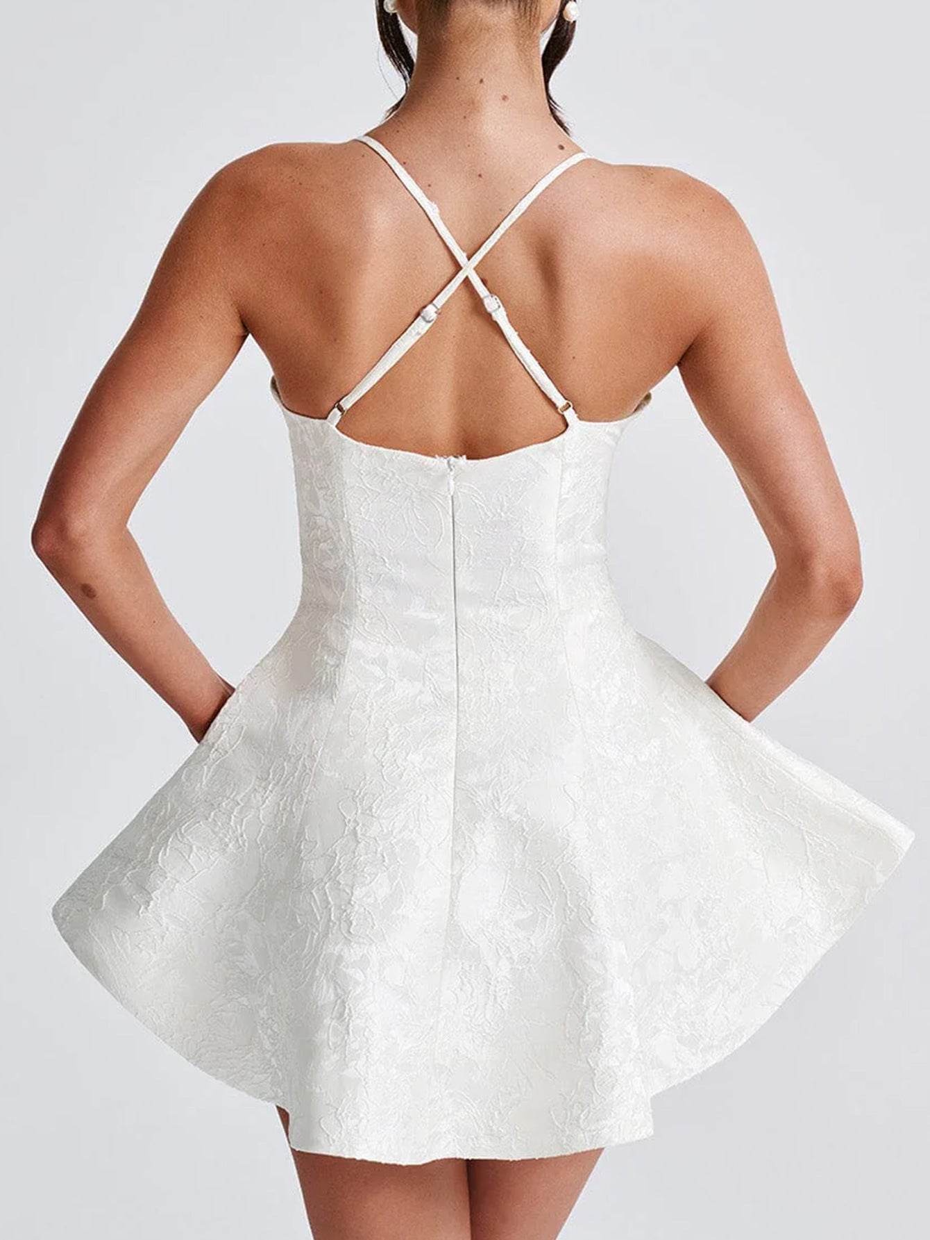 White Halter Sleeveless Wedding Guest Dress