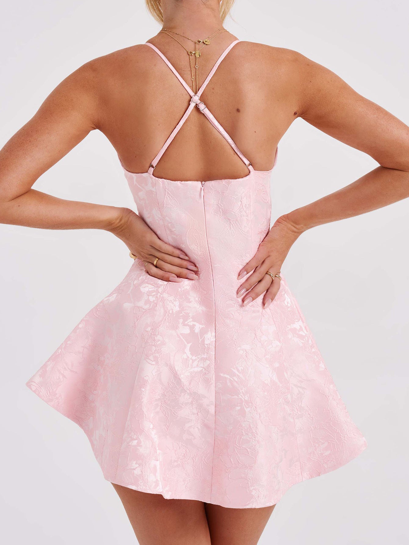Blushing Pink Halter Sleeveless Wedding Guest Dress
