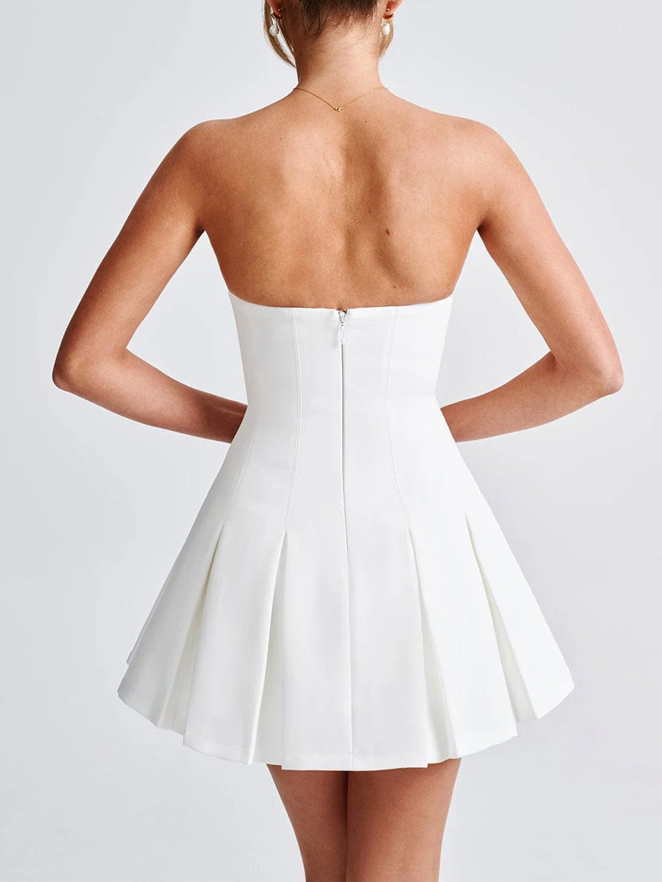 White Strapless Mini Sleeveless Wedding Guest Dress