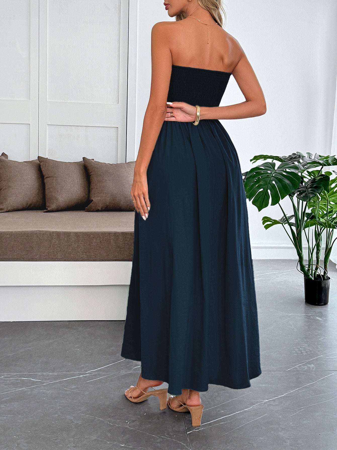 Ankle Length Strapless A-Line Dark Navy Wedding Guest Dress