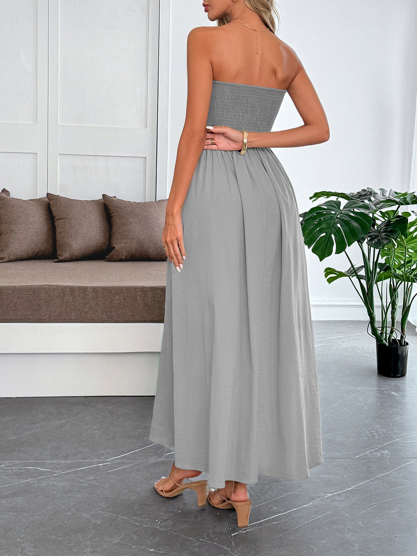 Ankle Length Strapless A-Line Grey Wedding Guest Dress