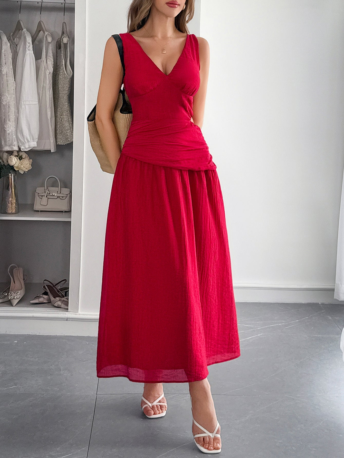 V-Neck Red A-Line Wedding Guest Dress, Red / S V-Neck Red A-Line Wedding Guest Dress, Red / S