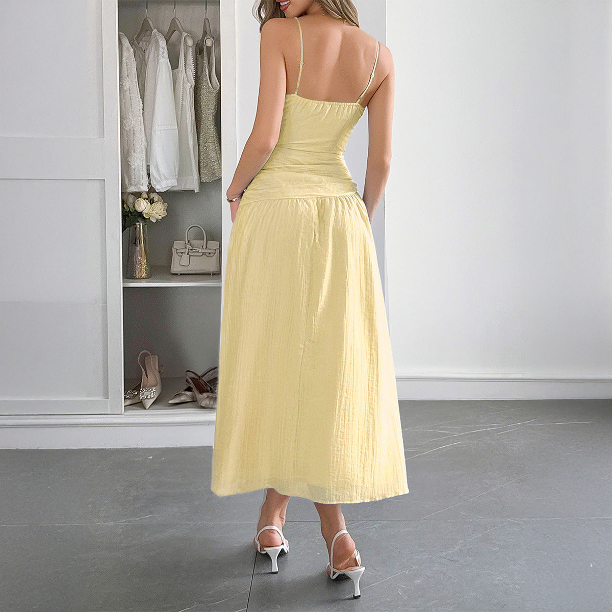 V-Neck Daffodil A-Line Wedding Guest Dress