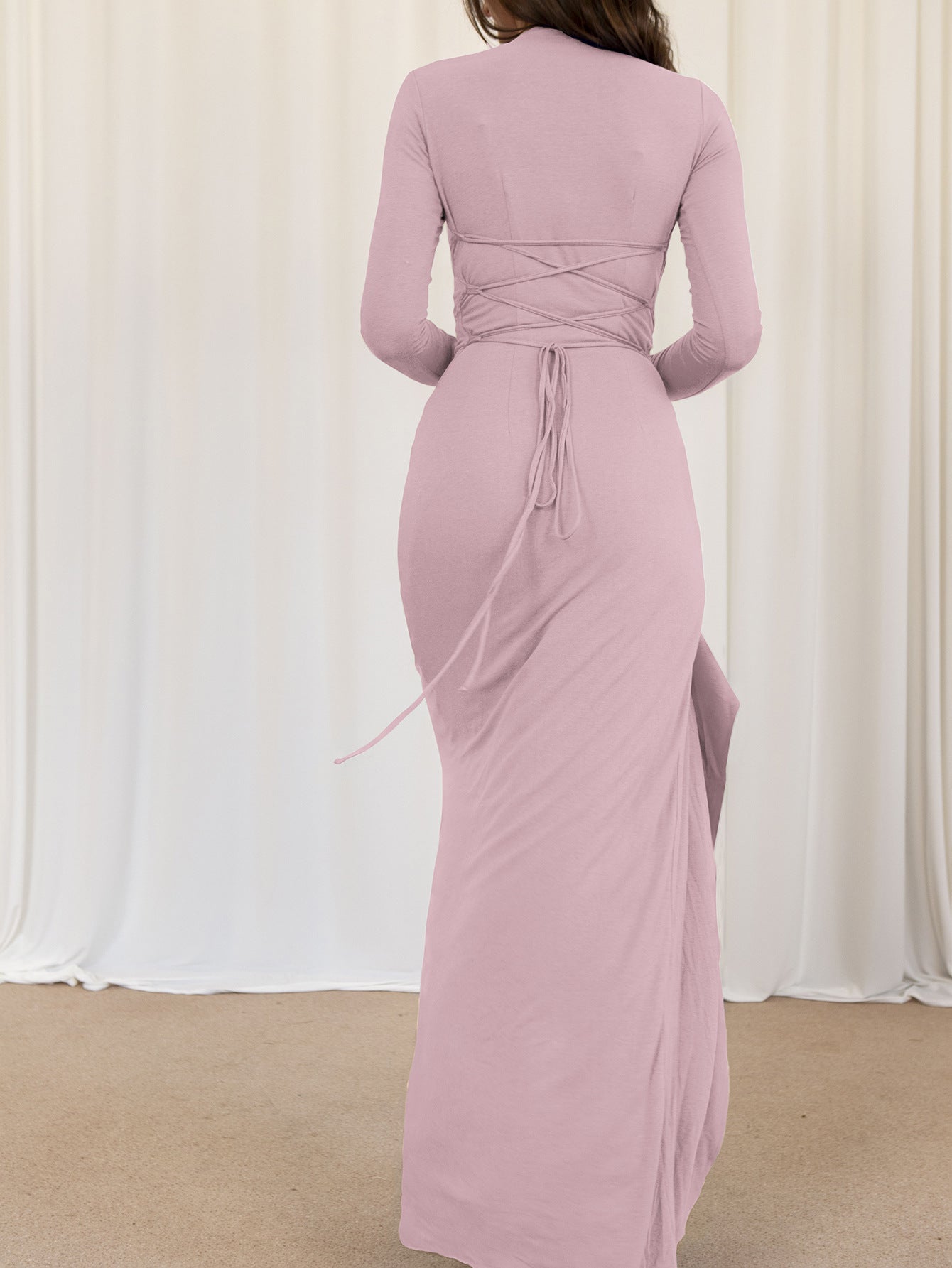 Trumpet/Mermaid Blush Pink Long Sleeves Wedding Guest Dress with Ruffle Side