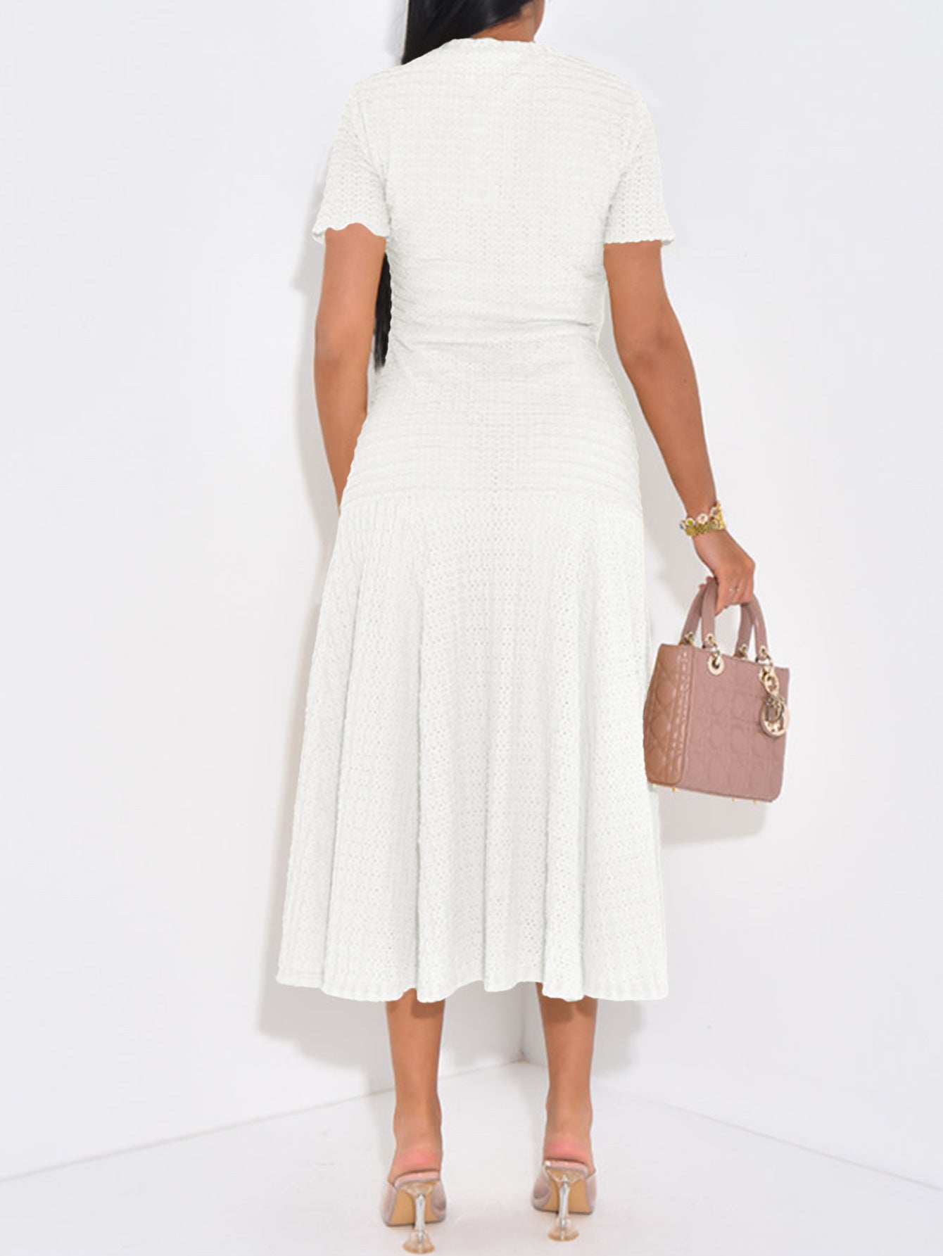 Elegant White A-Line Knitted Button Wedding Guest Dress