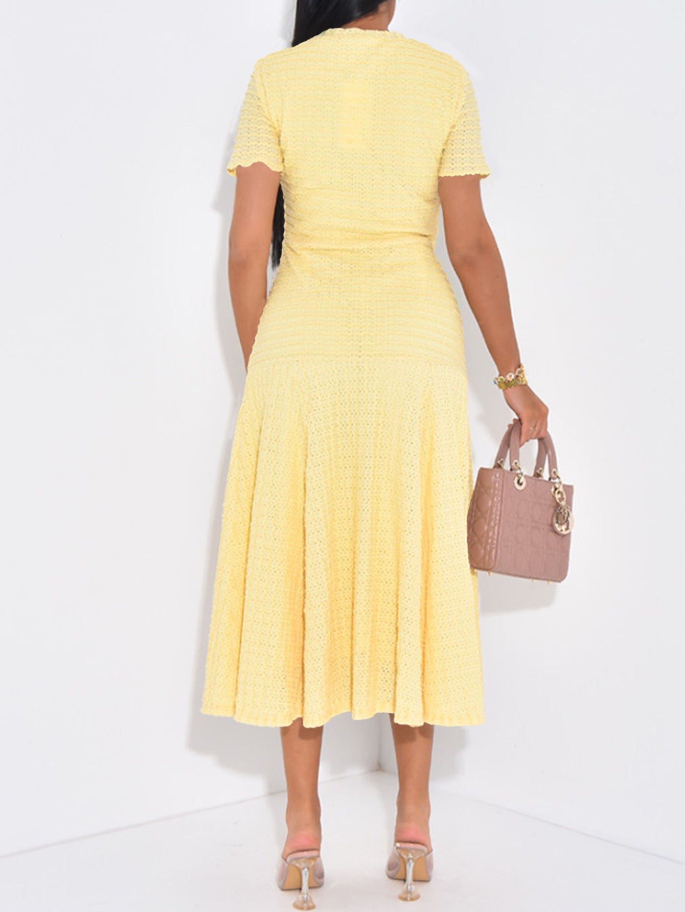 Elegant Daffodil A-Line Knitted Button Wedding Guest Dress