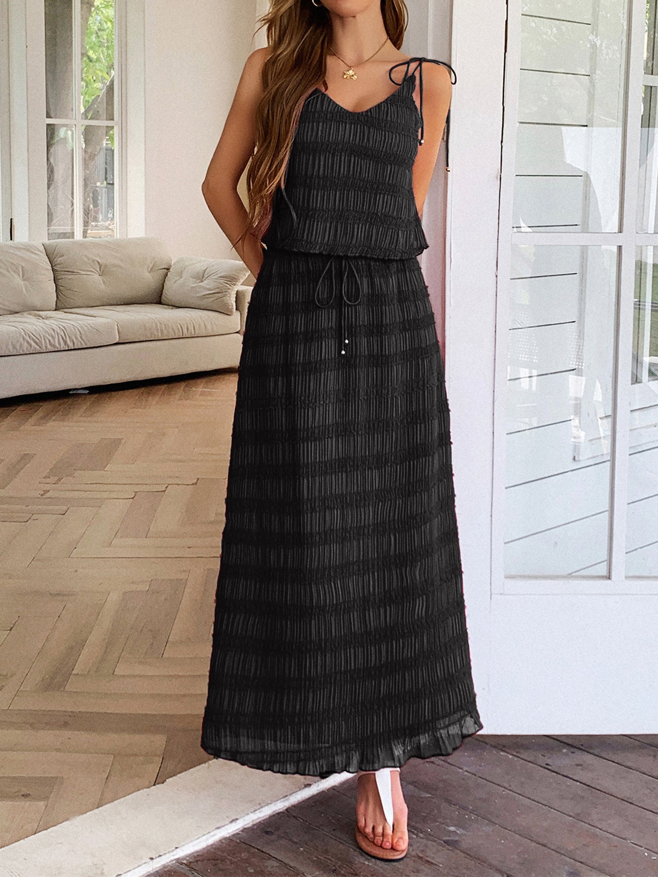 2 Piece Straps Sleeveless Black Wedding Guest Dress, Black / M 2 Piece Straps Sleeveless Black Wedding Guest Dress, Black / M