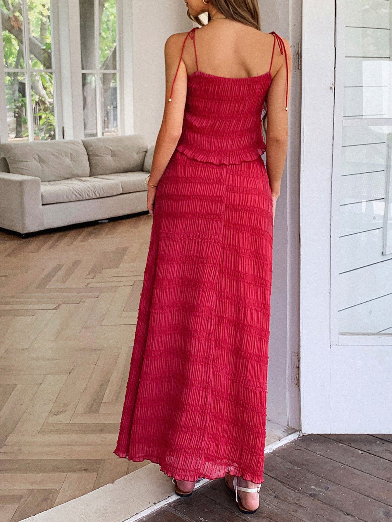 2 Piece Straps Sleeveless Red Wedding Guest Dress