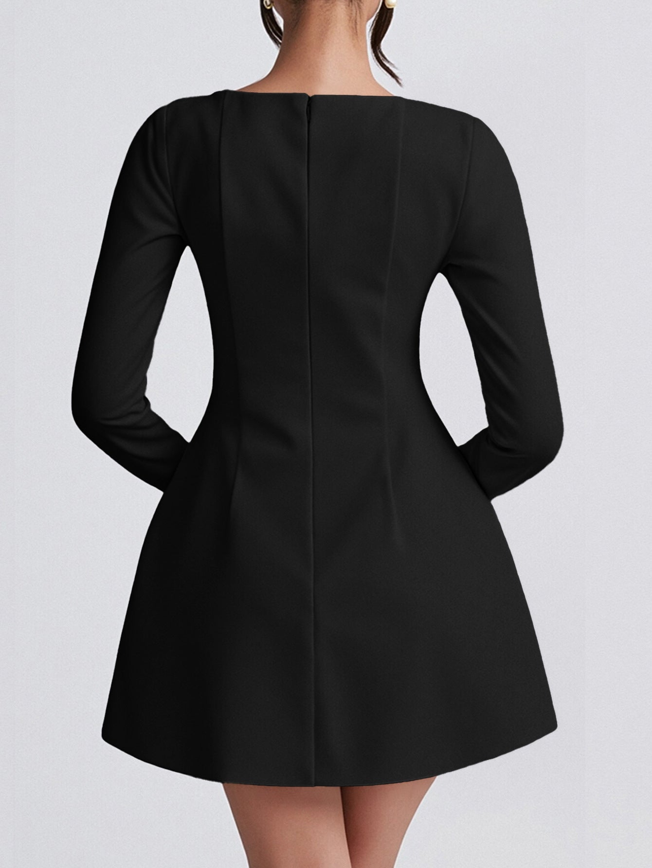 Elegant Evening Gown with Long Sleeves A-Line Black Wedding Guest Dress