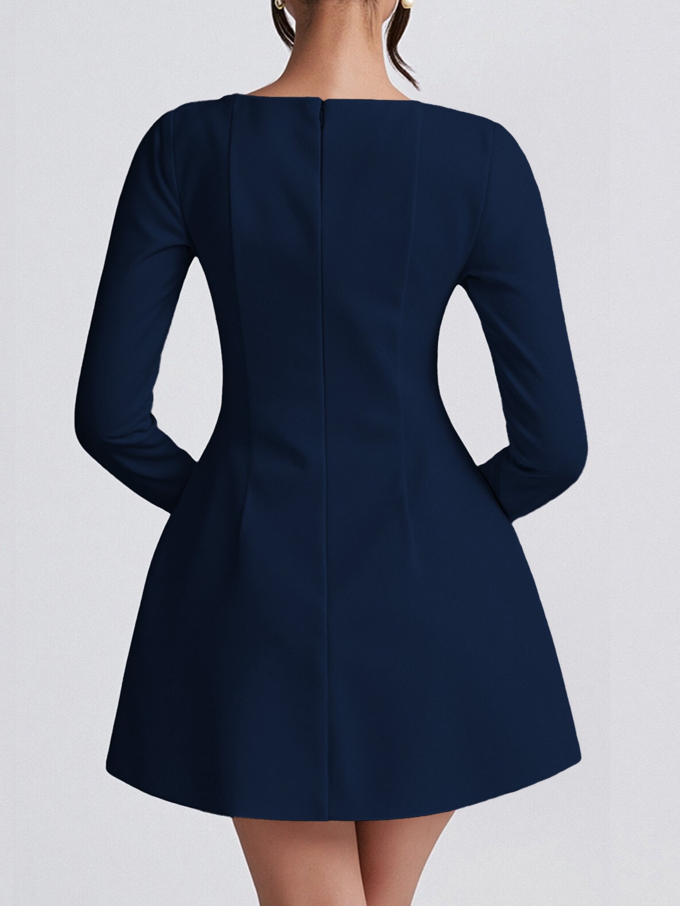 Elegant Evening Gown with Long Sleeves A-Line Dark Navy Wedding Guest Dress