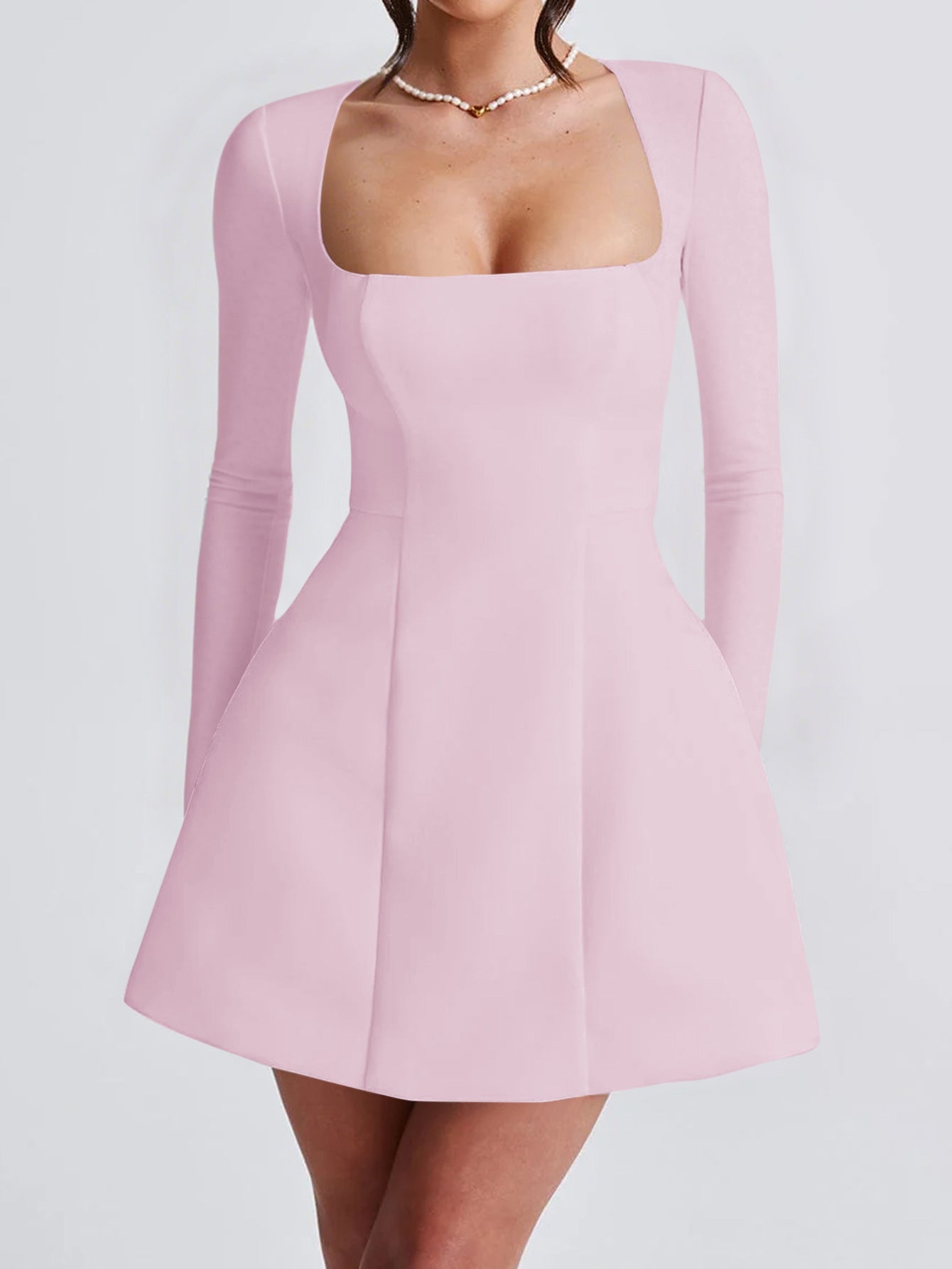 Elegant Evening Gown with Long Sleeves A-Line Candy Pink Wedding Guest Dress