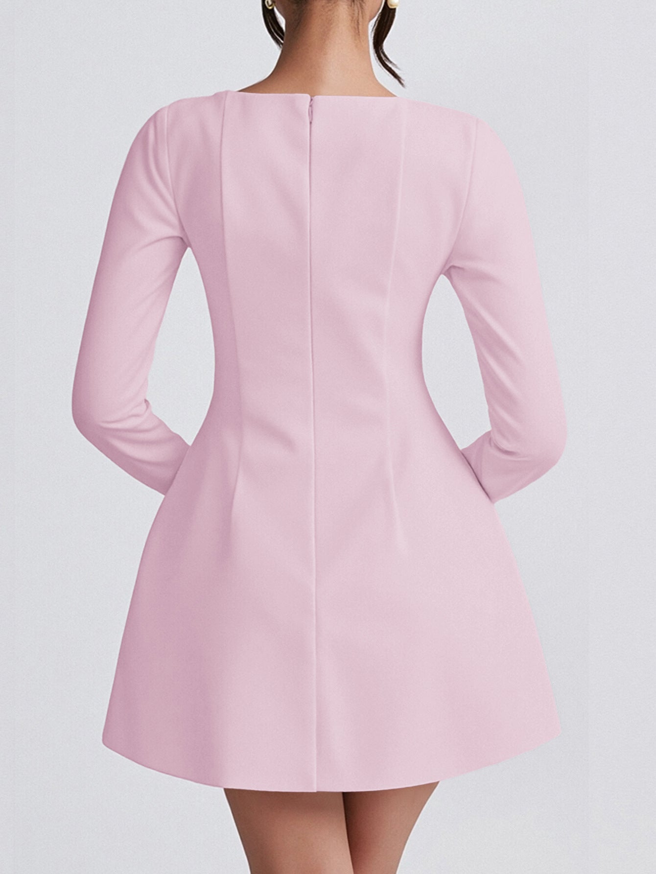 Elegant Evening Gown with Long Sleeves A-Line Candy Pink Wedding Guest Dress