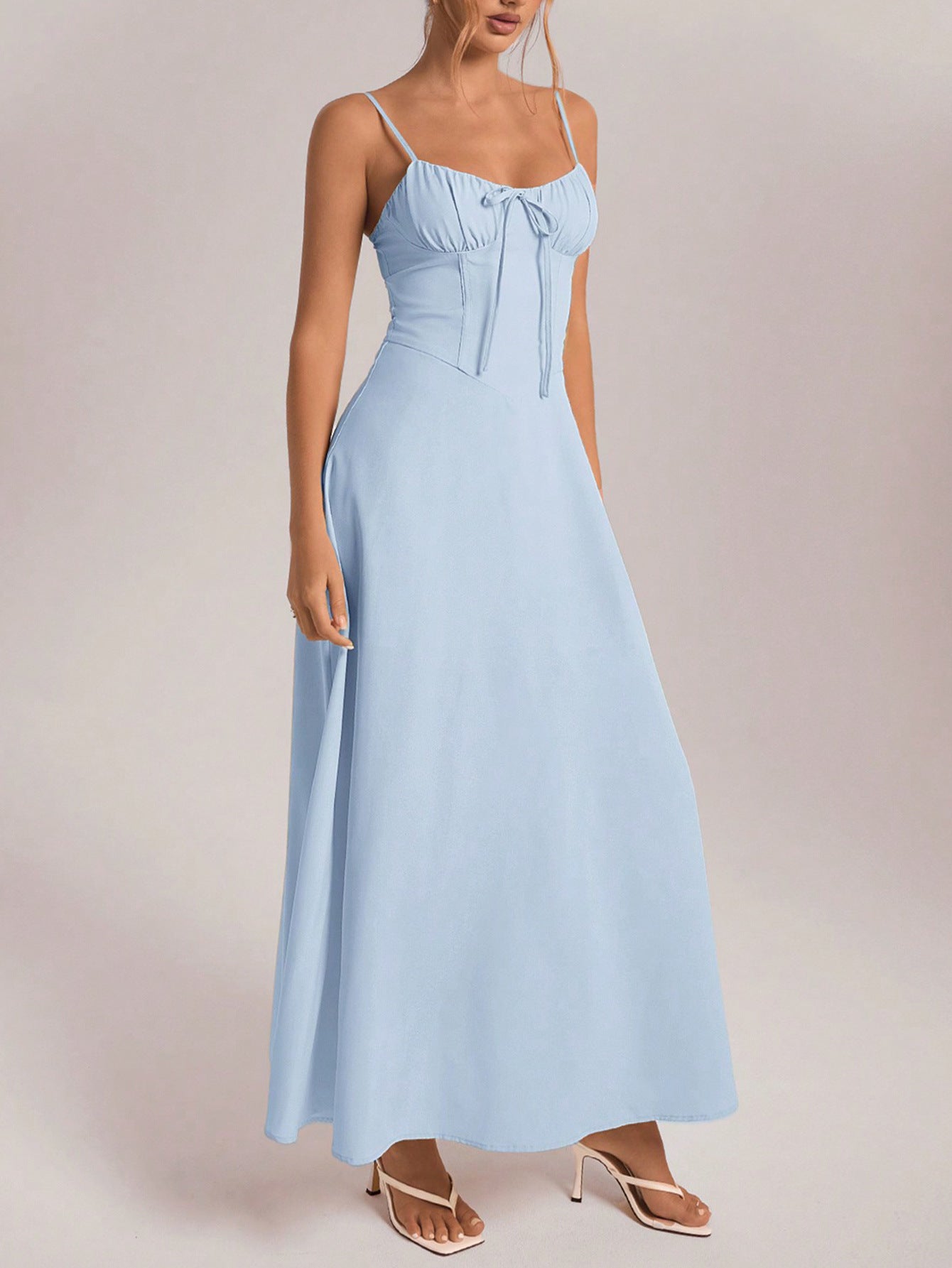 Sheath/Column Spaghetti Straps Sky Blue Sleeveless Wedding Guest Dress