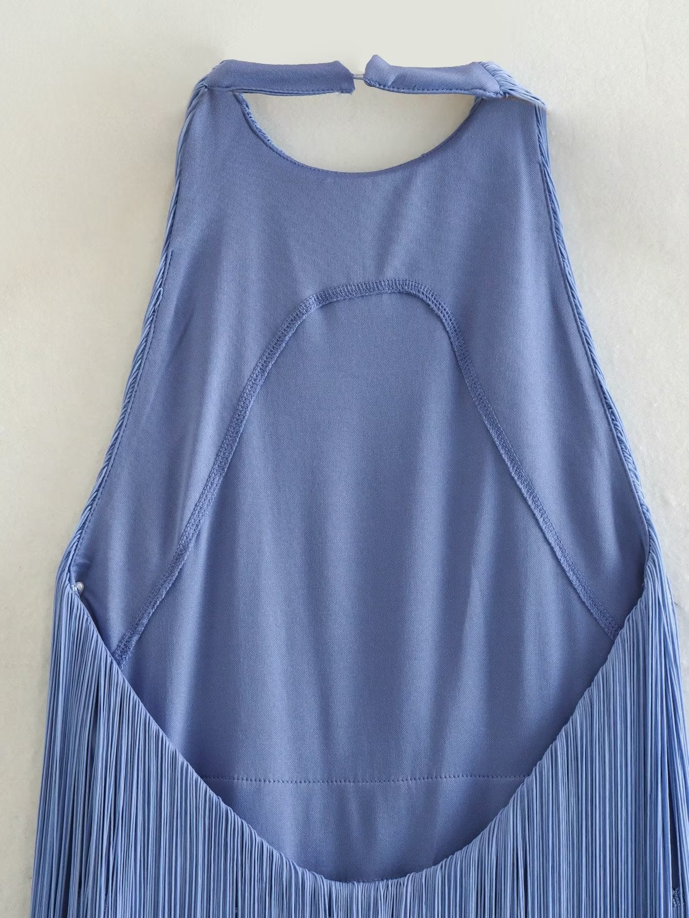 Sheath Halter Tassels Blue Sleeveless Wedding Guest Dresses