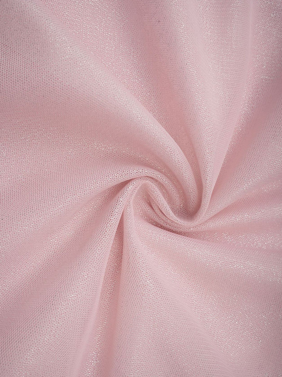 Charming Long Sleeves Pink Tulle Prom Dresses With Rhinestone