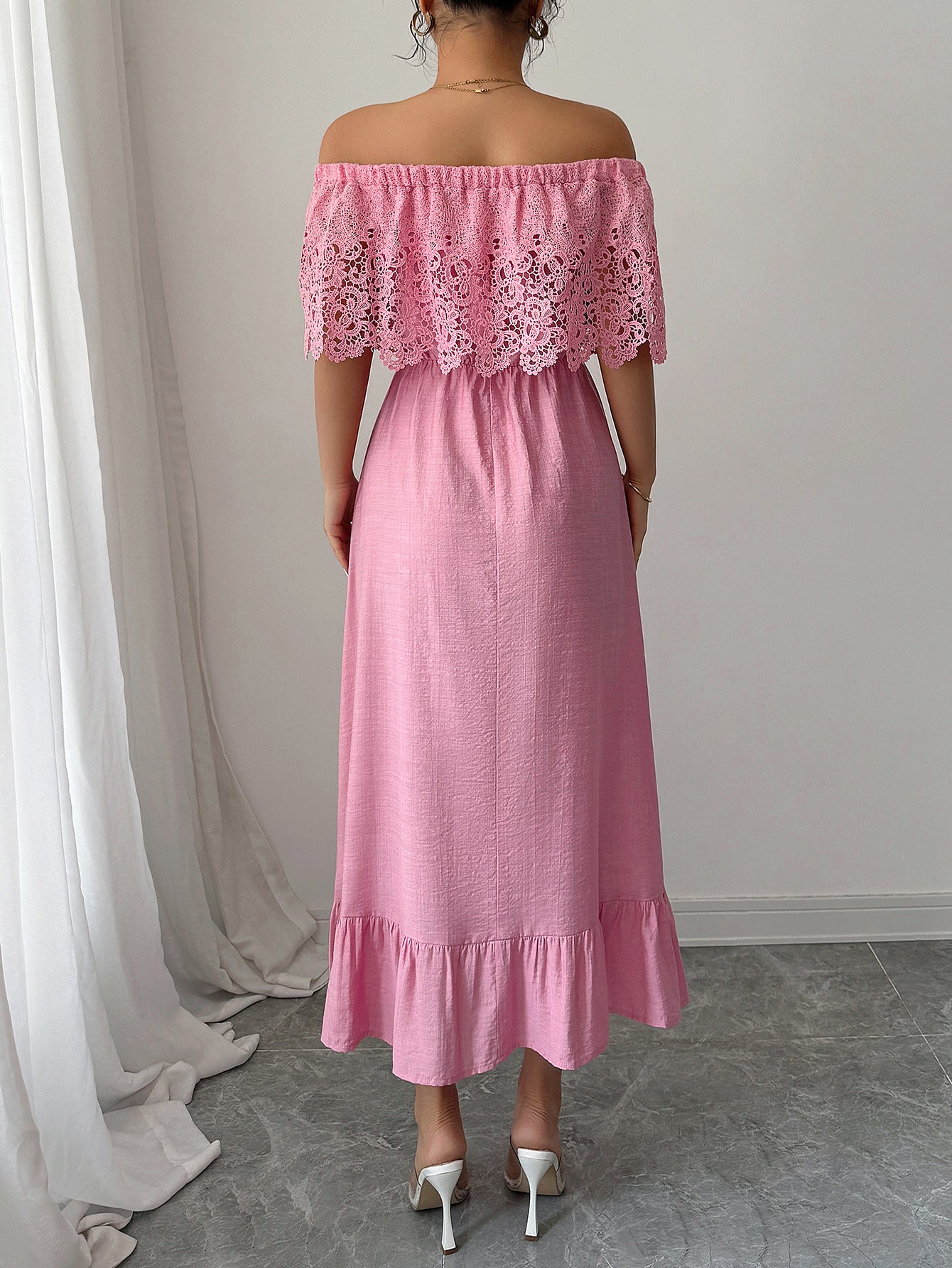 Pink Off the Shoulder A-Line Appliques Wedding Guest Dress