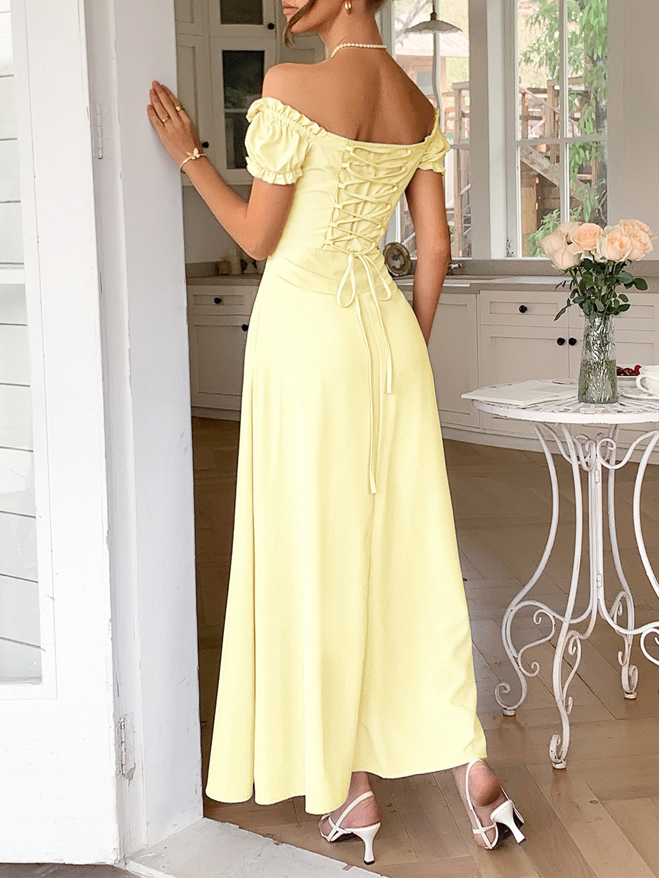 A-Line Off The Shoulder Daffodil Empire Waist Wedding Guest Dress