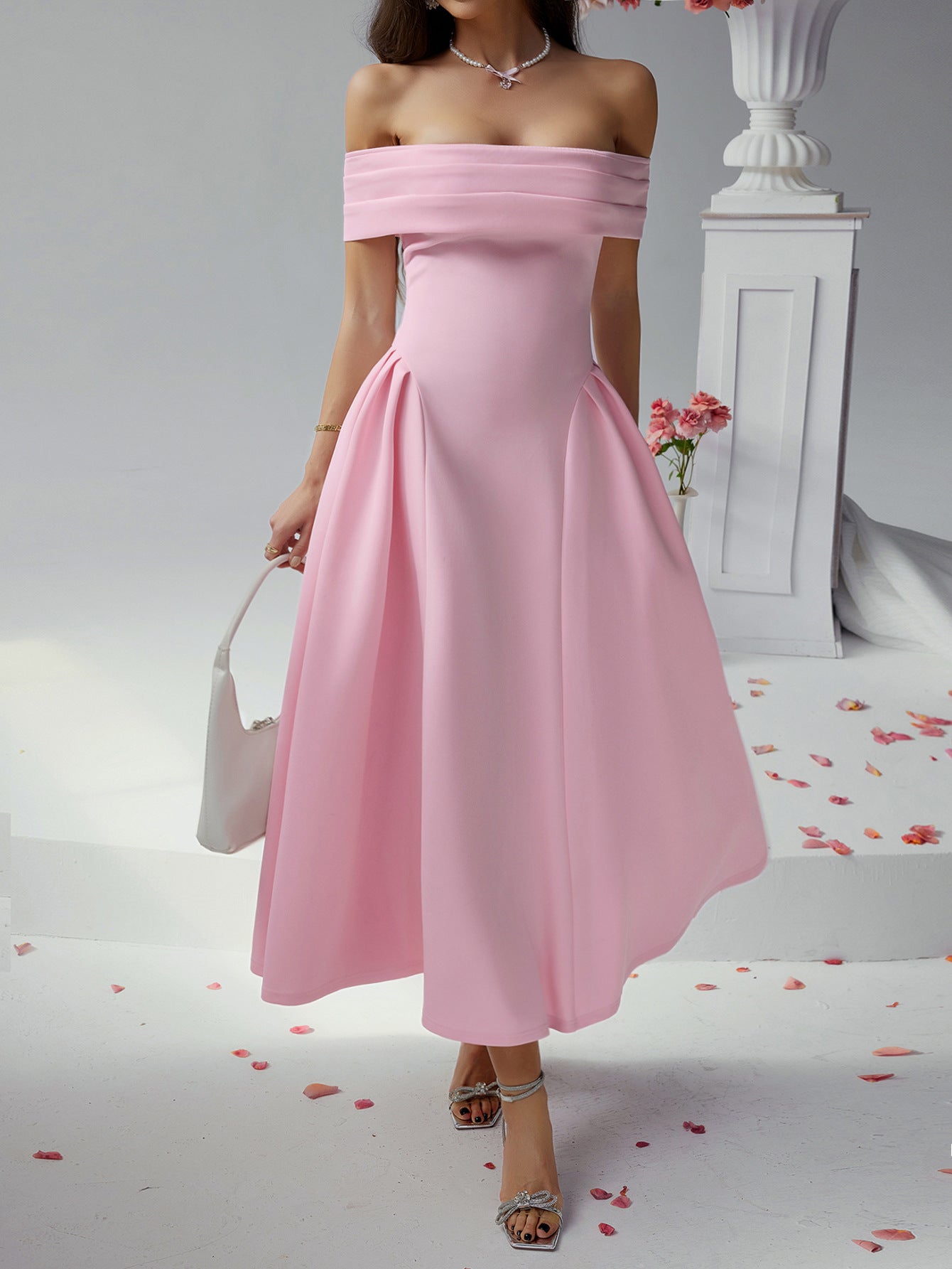Strapless Candy Pink Ankle Length Wedding Guest Dress