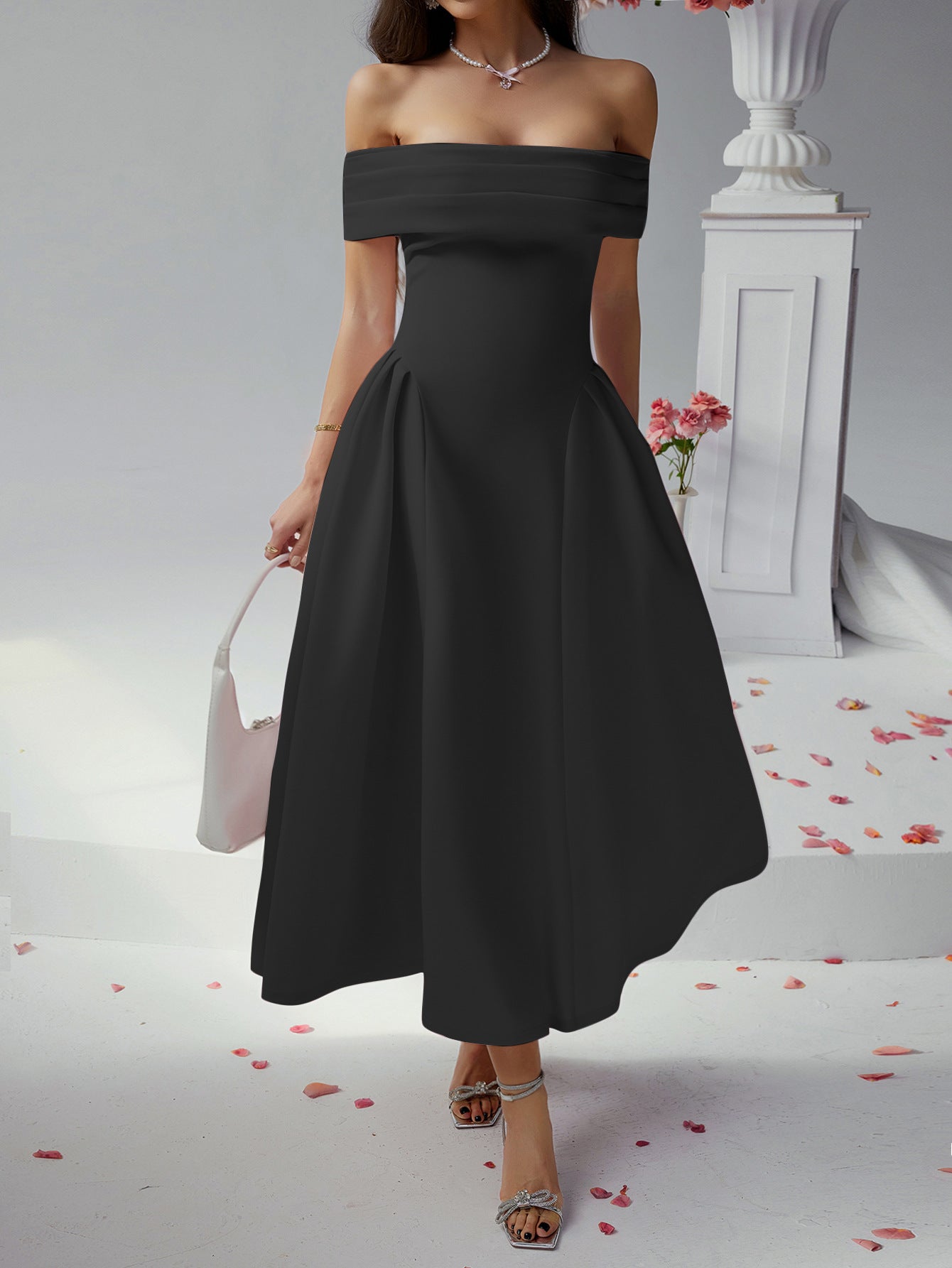 Strapless Black Ankle Length Wedding Guest Dress